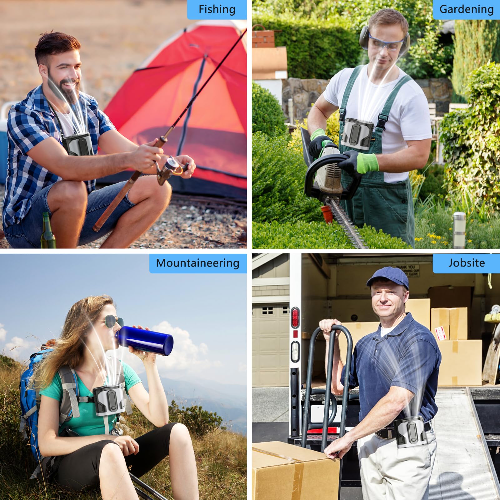 Ventilador de cintura portátil recargable con 10 velocidades, flujo de aire potente, ventilador de cintura manos libres, ventilador con clip fresco debajo de la camisa para acampar, al aire libre, sit