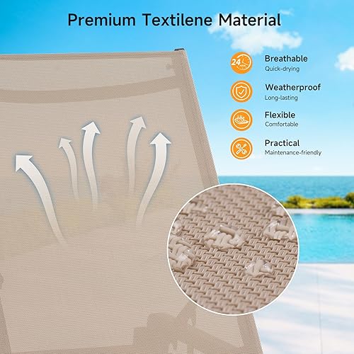 Miniatura 7 de ONBRILL Tumbona de aluminio para exteriores, plegable y sin montaje, con respaldo ajustable de 5 posiciones, sillas de descanso para patio, piscina,