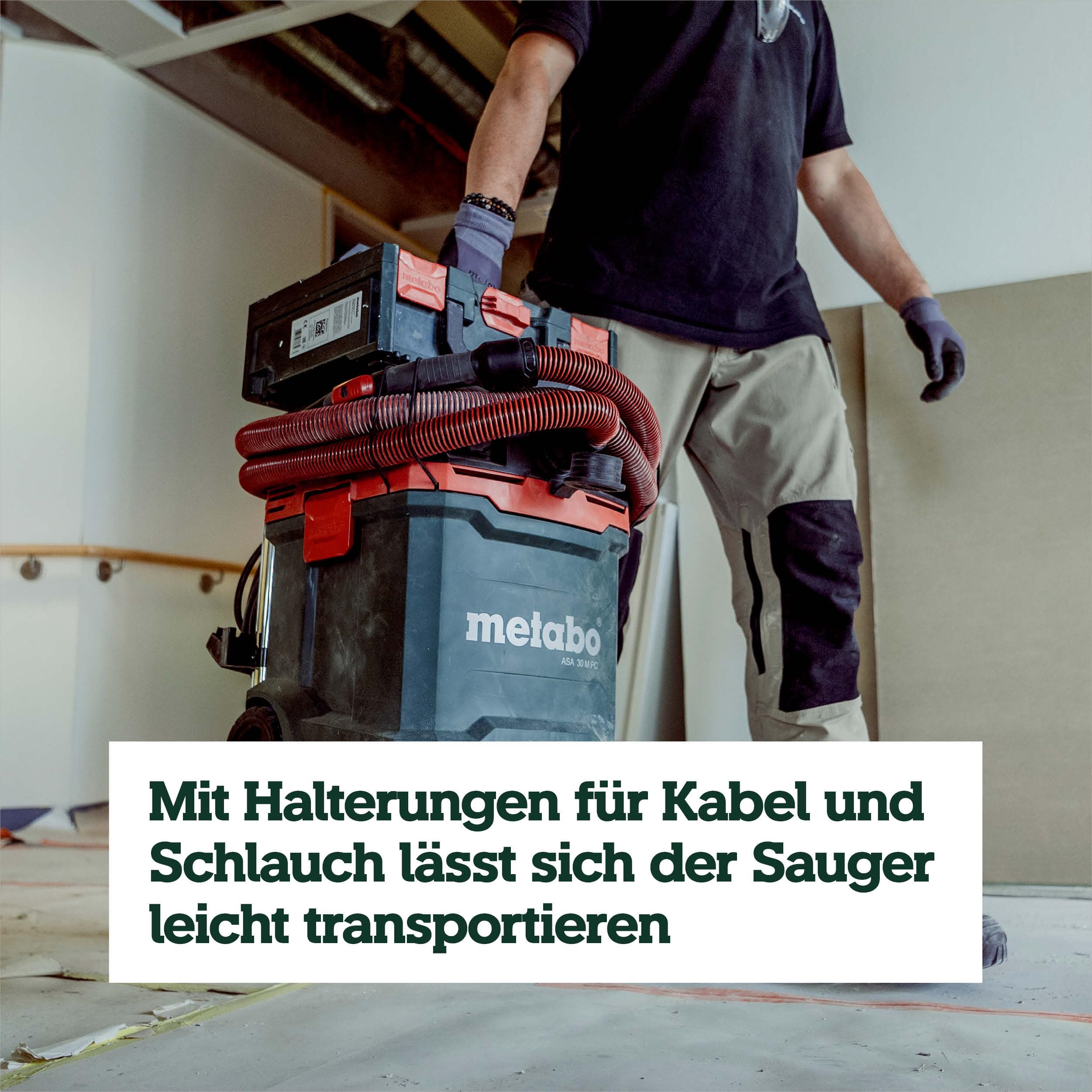 metabo ASA 30 M PC Allessauger, Kompakter Nass- und Trockensauger, 1200 W | Industriesauger Staubklasse M, 8 m Kabel, mit Antistatik-Schlauch, Filterabreinigung und Zubehör-Set, 30 l Behälter