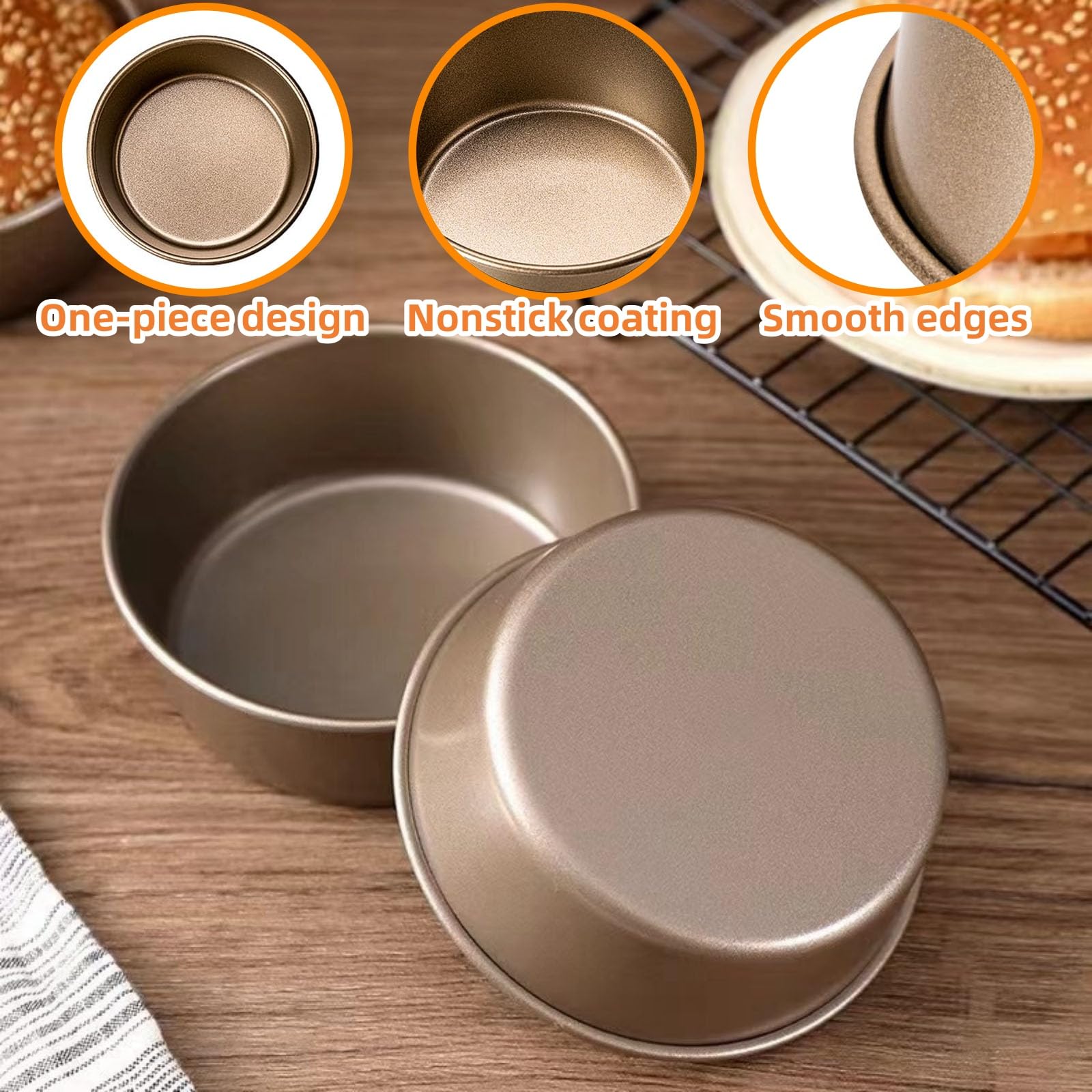 4 Inch Air Fryer Pan, Mini Pie Tart Tins, Jumbo Muffin Cupcake Mold 3PCS Non-Stick Hamburger Bun & Egg Baking Set, Individual Pazookie and Cake Pans for Air Fryers