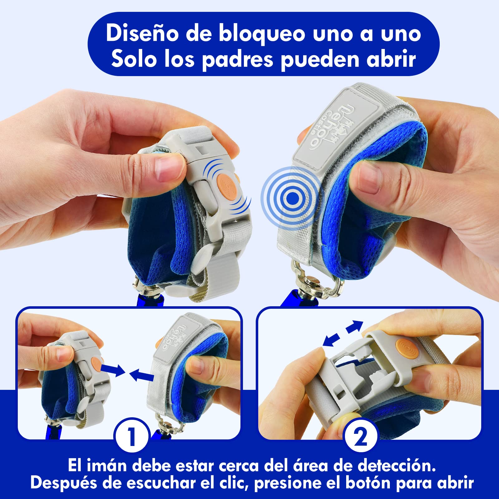 Lehoo Castle Correa para Niños Antiperdida, Arnés de Seguridad para Niños con Bloqueo de Inducción, Correa de Seguridad para Niños, Anti muñeca perdida enlace para niños (Azul oscuro) - 5