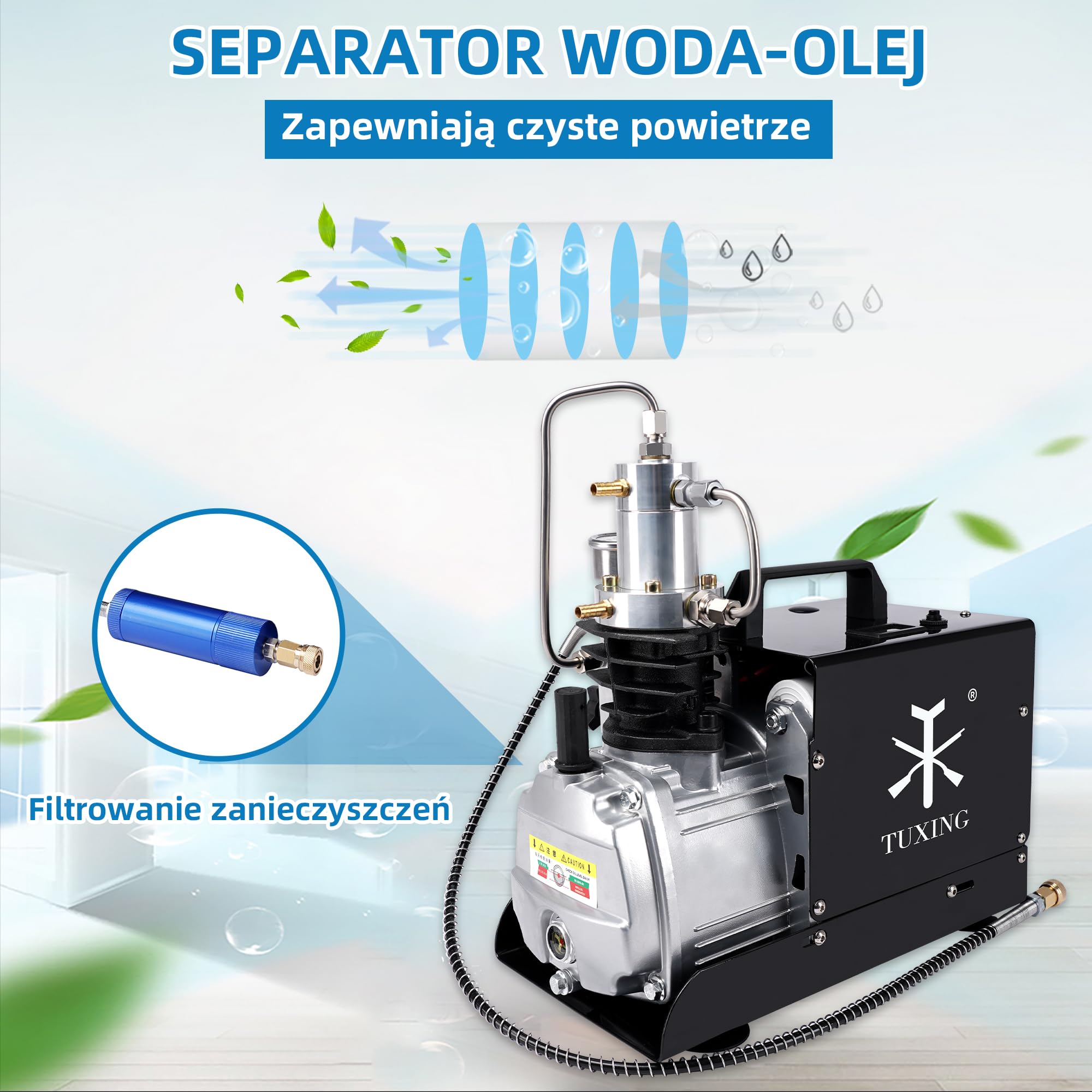 TUXING Compressore d'aria PCP 4500Psi/300Bar, compressore d'aria ad alta pressione per pistola Pcp pneumatici auto, riempimento serbatoio subacqueo