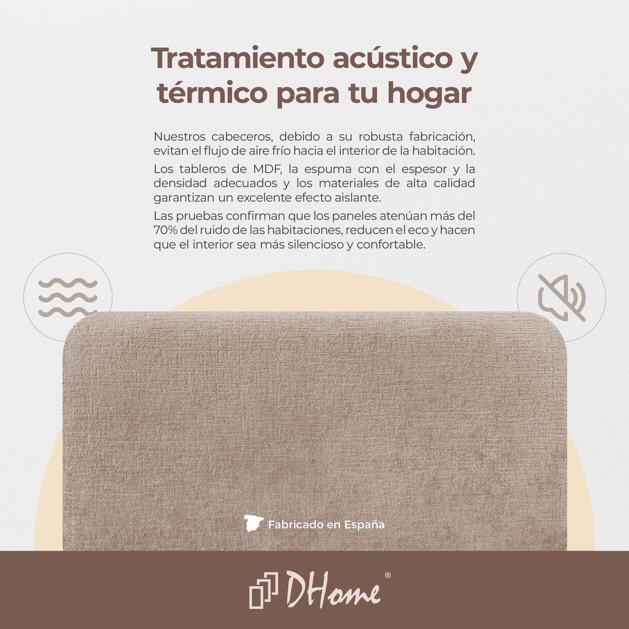 DHOME Cabecero Tapizado Liso Redondeado Lana Ecológica para Pared Acústicos Cabeceros Absorbentes Cabezal Cama Dormitorio (Marrón Claro, 135cm)