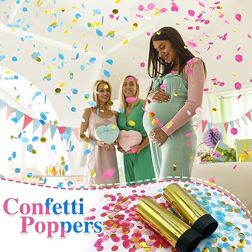 Miniatura 4 de 8 piezas de confeti de revelación de género rosa o azul para baby shower, niño o niña, suministros de fiesta de revelación de género