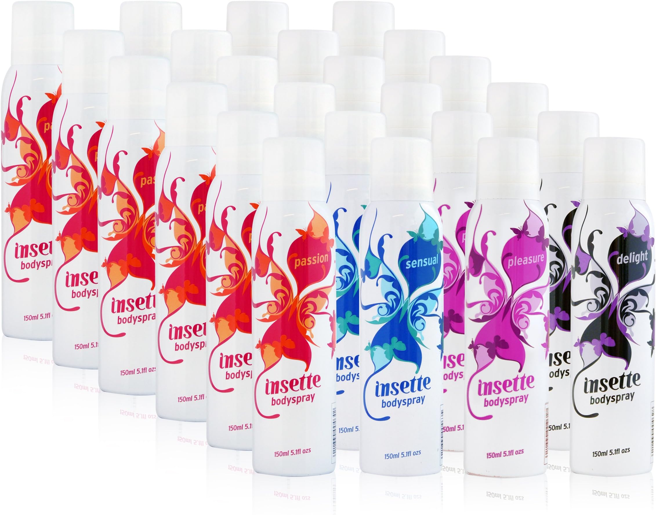Insette Ladies Body Spray Deodorant Assortment Variety Pack 150ml (6 x Set of 4)