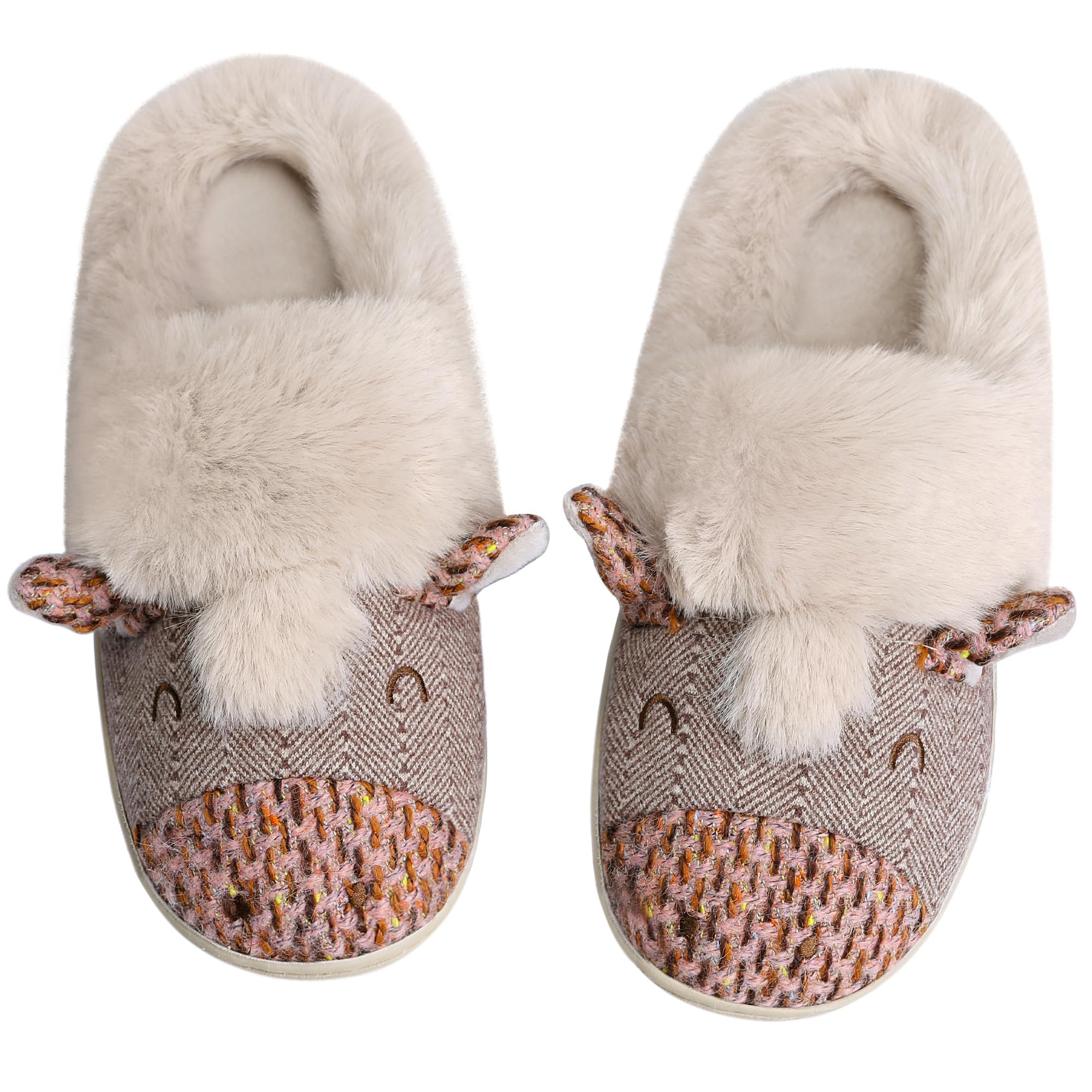 Womens Cute Cartoon Owl Slippers Fuzzy Slip On House Slipper with Memory Foam Comfy Non-Slip Warm Indoor House