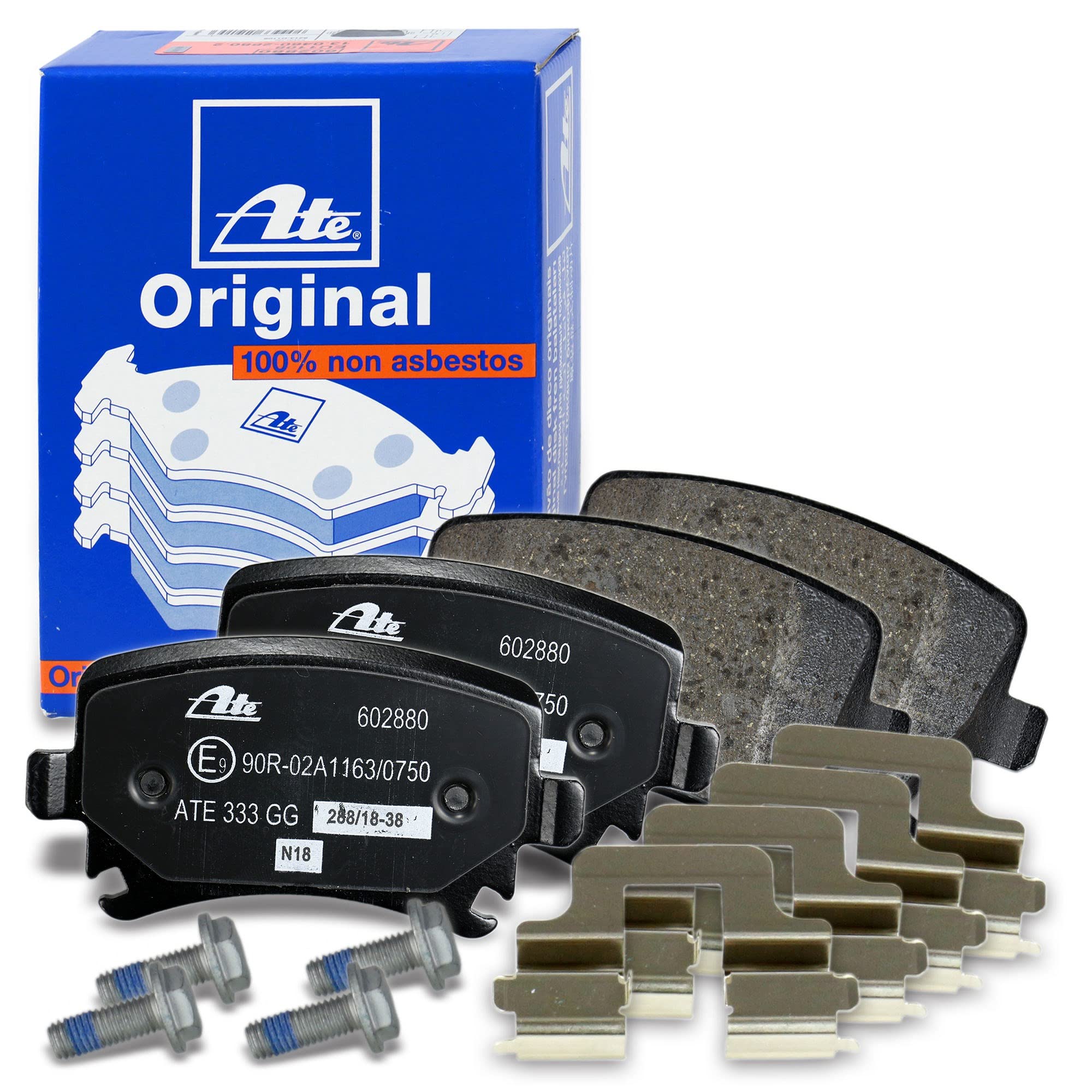 ATE Bremsenset inkl. Bremsscheiben vorne Ø 288 mm belüftet + hinten Ø 256 mm voll und Bremsbeläge vorne + hinten und Warnkontakt Kompatibel mit AUDI A3, SEAT, SKODA OCTAVIA, VW CADDY, GOLF, SCIROCCO