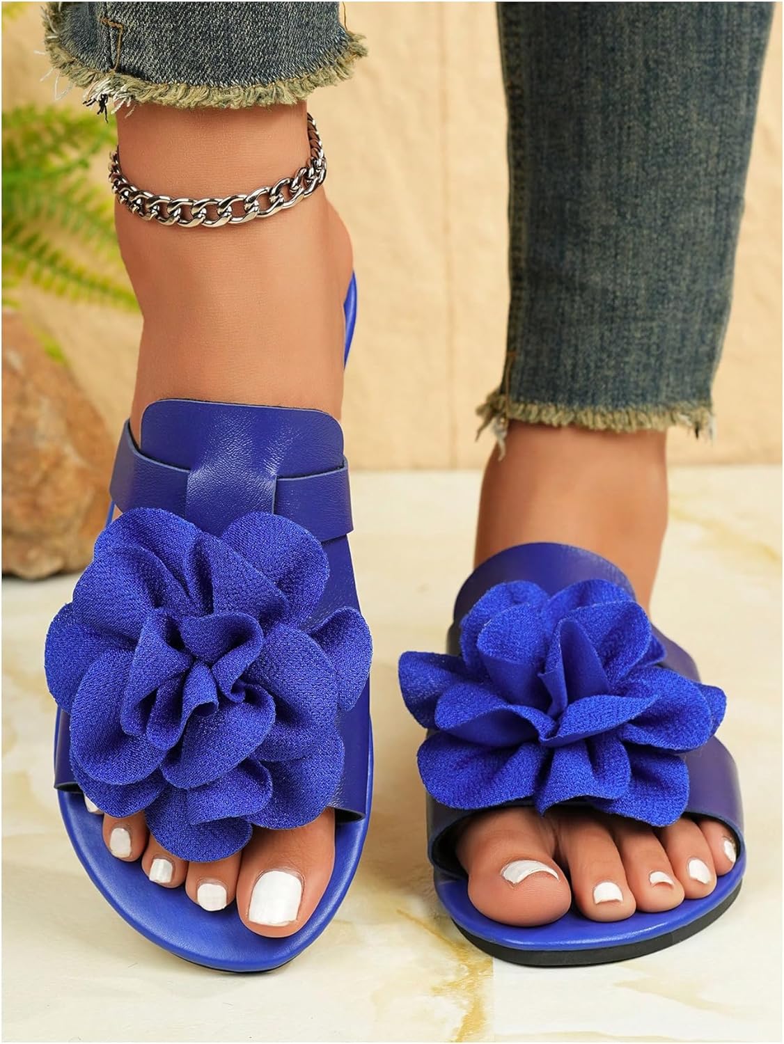 GORGLITTER Women's 3D Flower Sandals Strappy Dressy Boho Cute Open Toe Slip On Vacation Summer Slide Shoes - Image 3