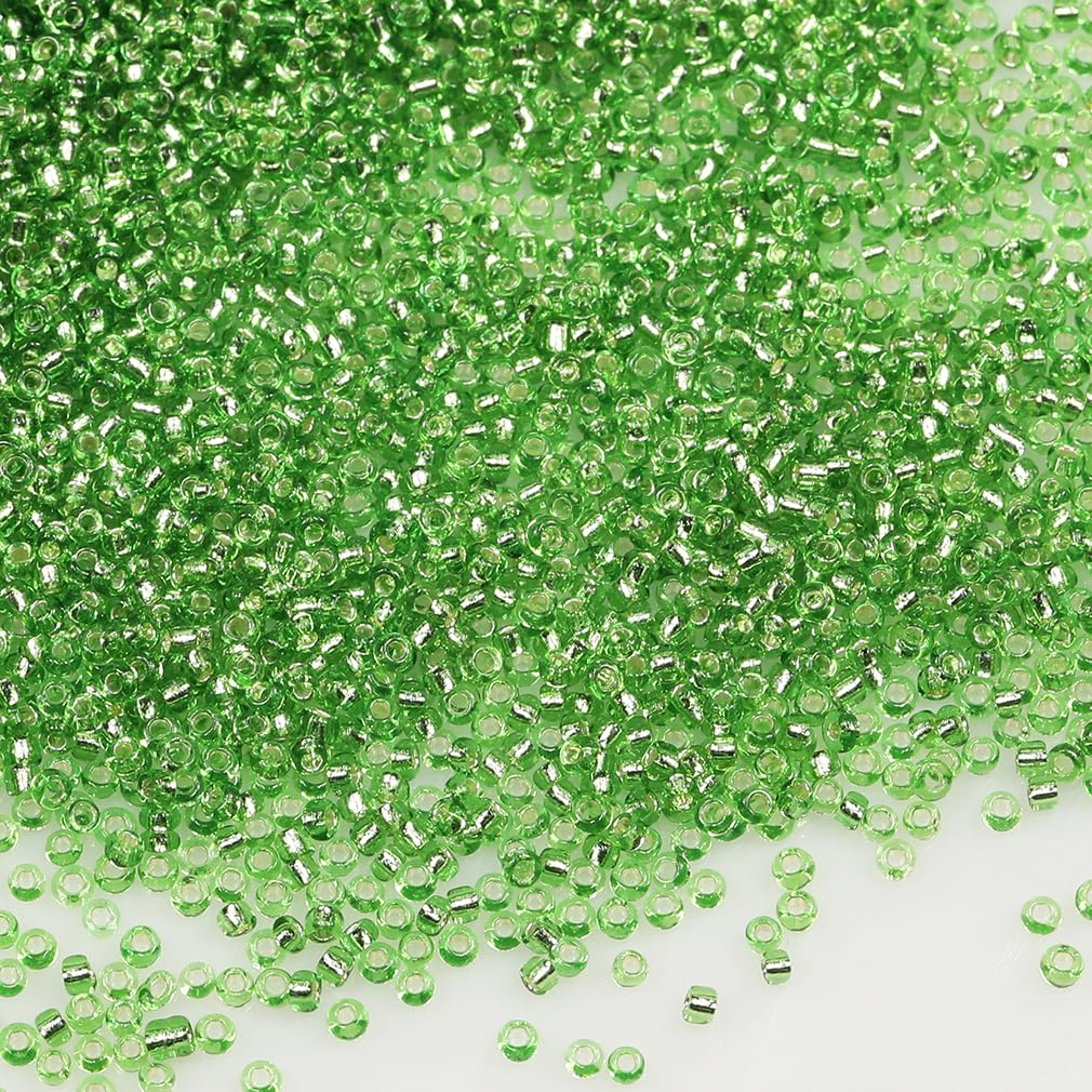 Tibaoffy Transparent Green with Silver Lined Beads Size 12/0 Crafts Glass Seed Beads 2mm for Jewelry Making (Total About 100g About 11000pcs) โ image 1