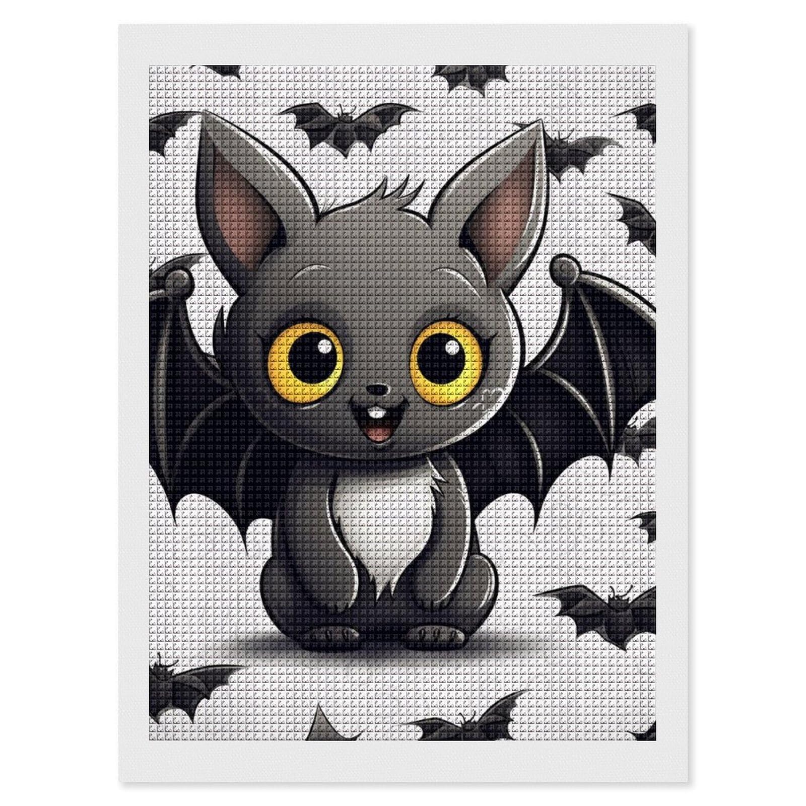 FodPand Cute Bat Diamond Painting Kits for Adults Beginners 5D Square Drill Diamond Art Kits with DIY Tools Gem Art Crafts for Home Wall Decor Living Room Bedroom Office Decoration 12x16