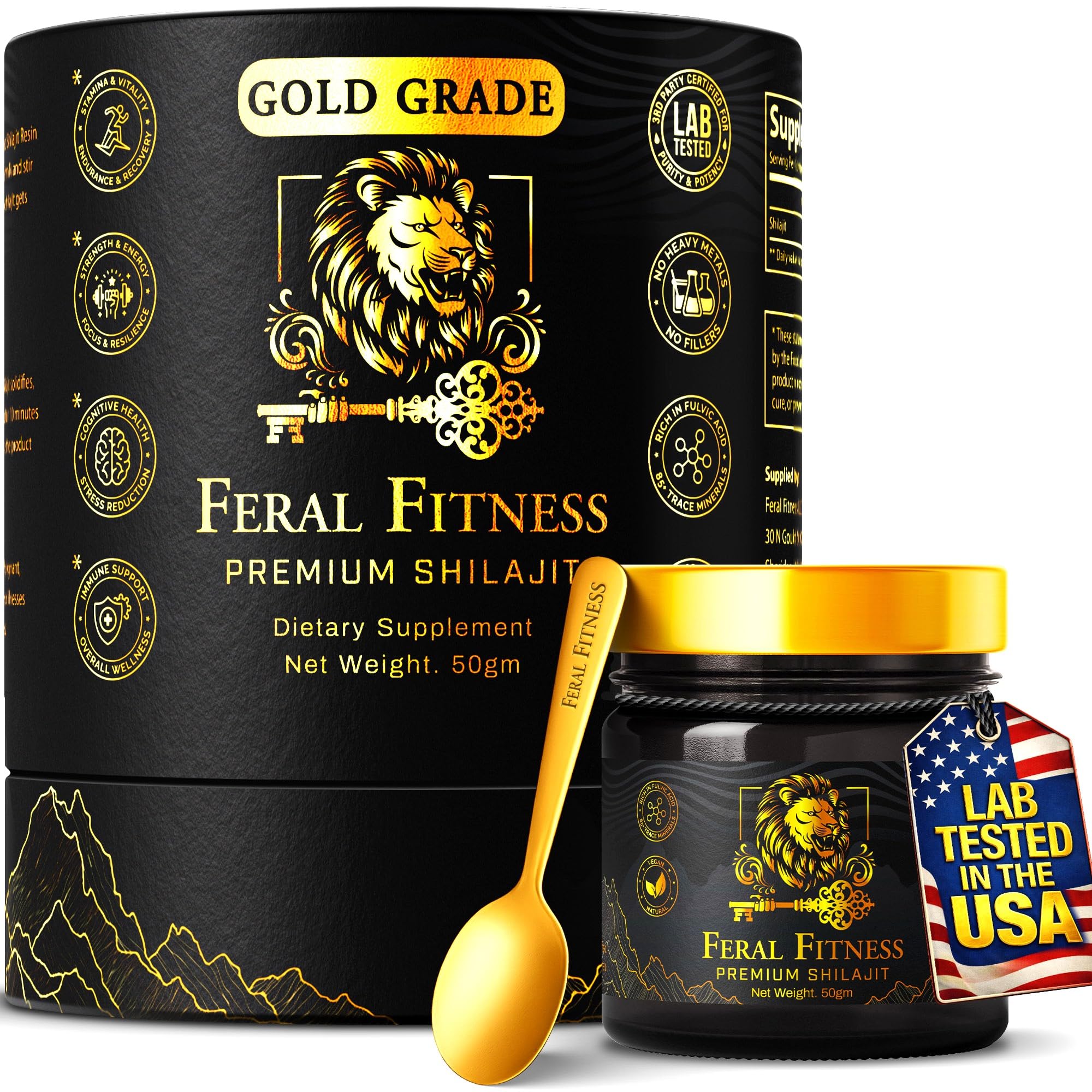 50g | Lab Tested in the USA | 100% Pure Himalayan Shilajit Resin - Gold Grade | 85+ Trace Minerals &amp; Fulvic Acid | Supports Energy, Stamina, Focus &amp; Vitality for Men &amp; Women | Glass Jar (125 Servings)
