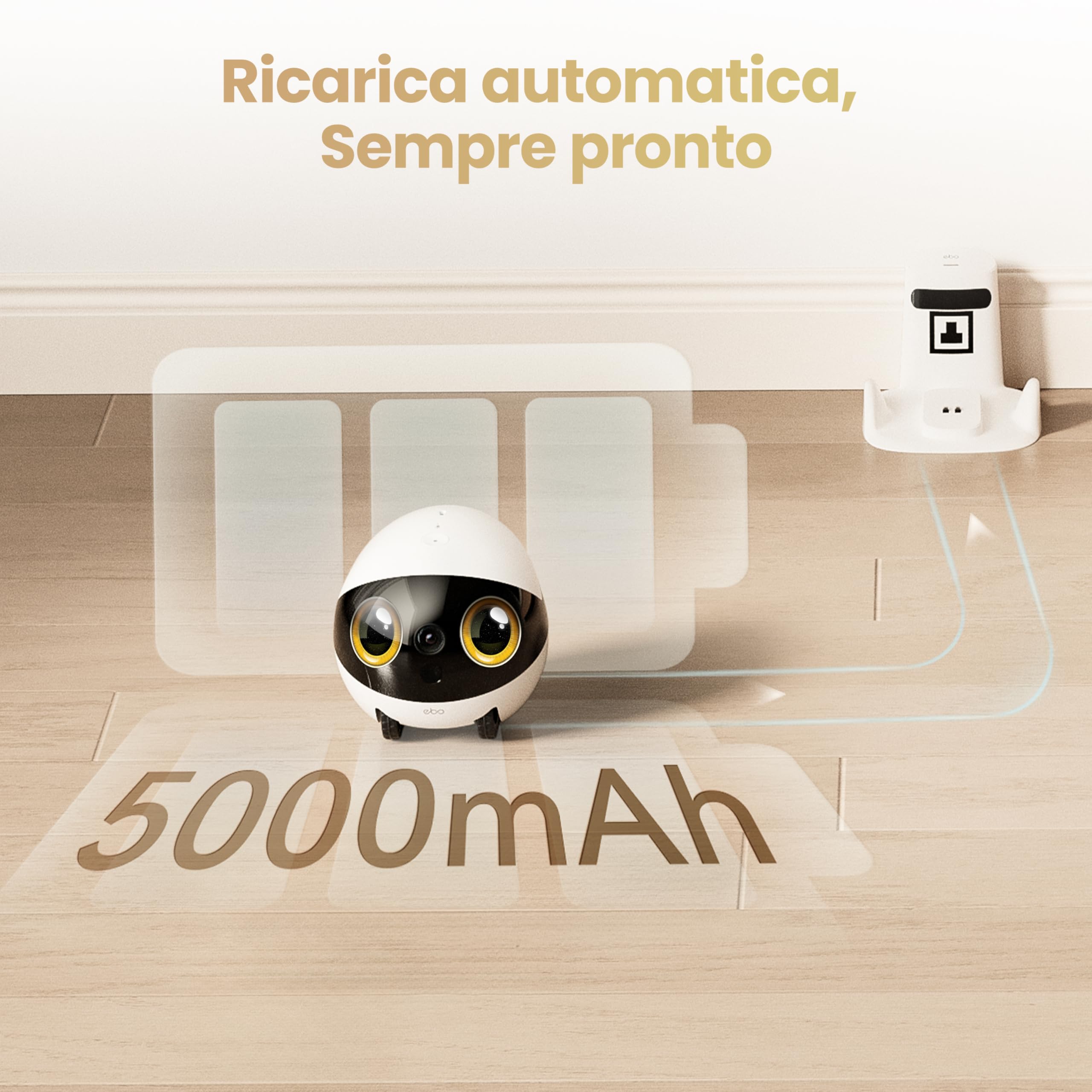 Enabot EBO Air 2S FamilyBot – Robot Telecamera Animali 2.5K, Batteria 9-10H, Tracciamento IA, Video Bidirezionale con Ricarica Auto e Storage Locale – per Gatti, Cani e Famiglia