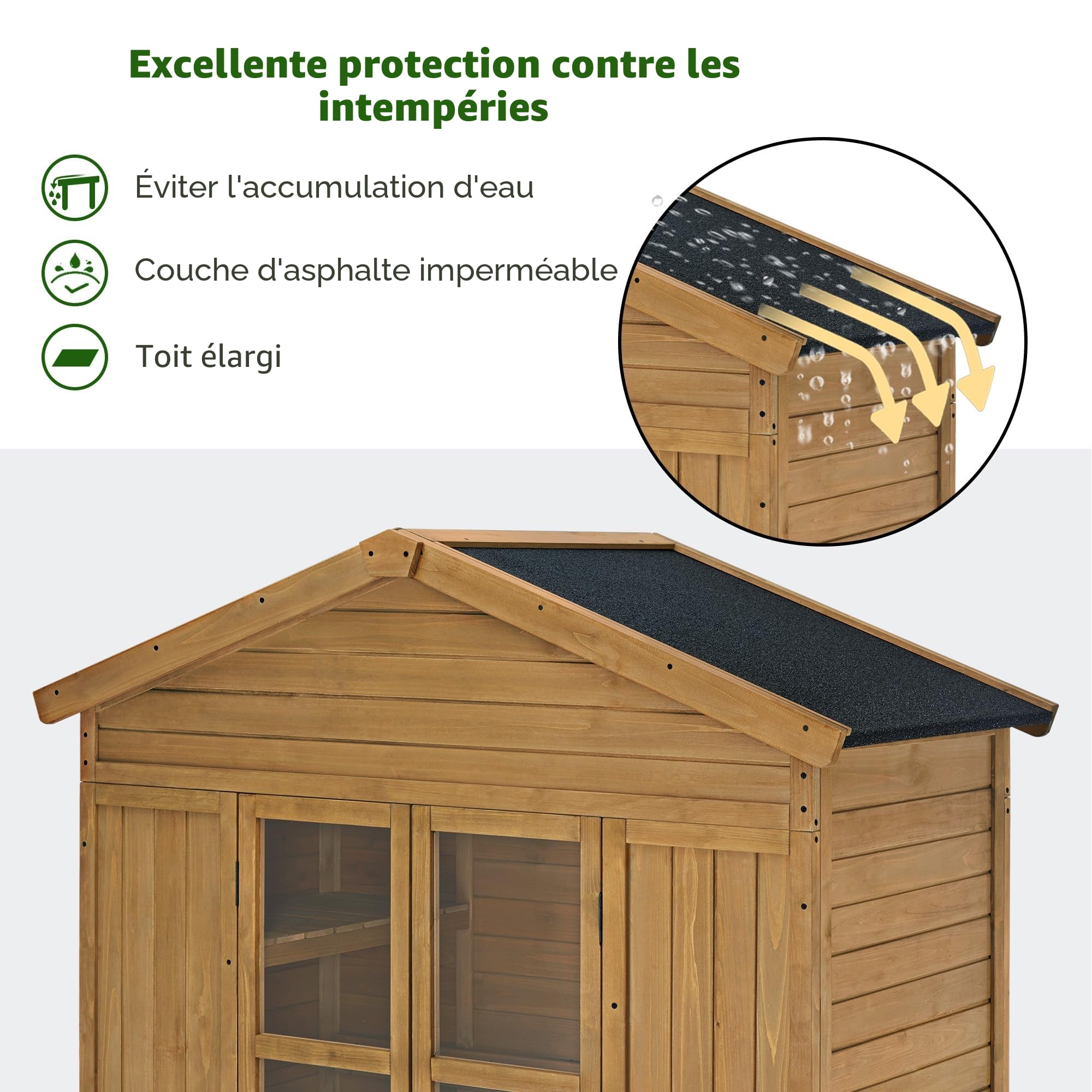 M MCombo Armoire de Jardin abri de Jardin en Bois résistant aux intempéries, Armoire à Outils en Bois Outdoor étanche praticable, pour l'extérieur Balcon terrasse, 74×143×200 cm (Nature)