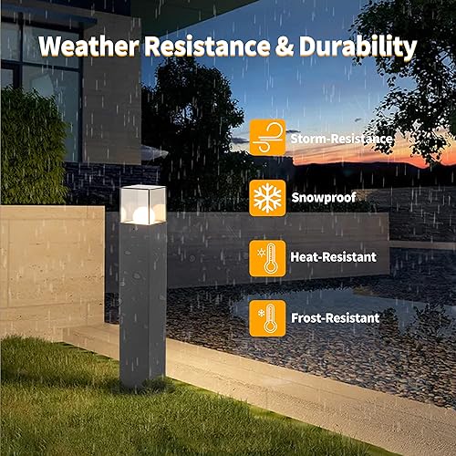Miniatura 4 de Inowel Luz de bolardo para exteriores, luces E26, luces de jardín, iluminación de paisaje, pantalla gris, lámpara de césped, IP44, aluminio