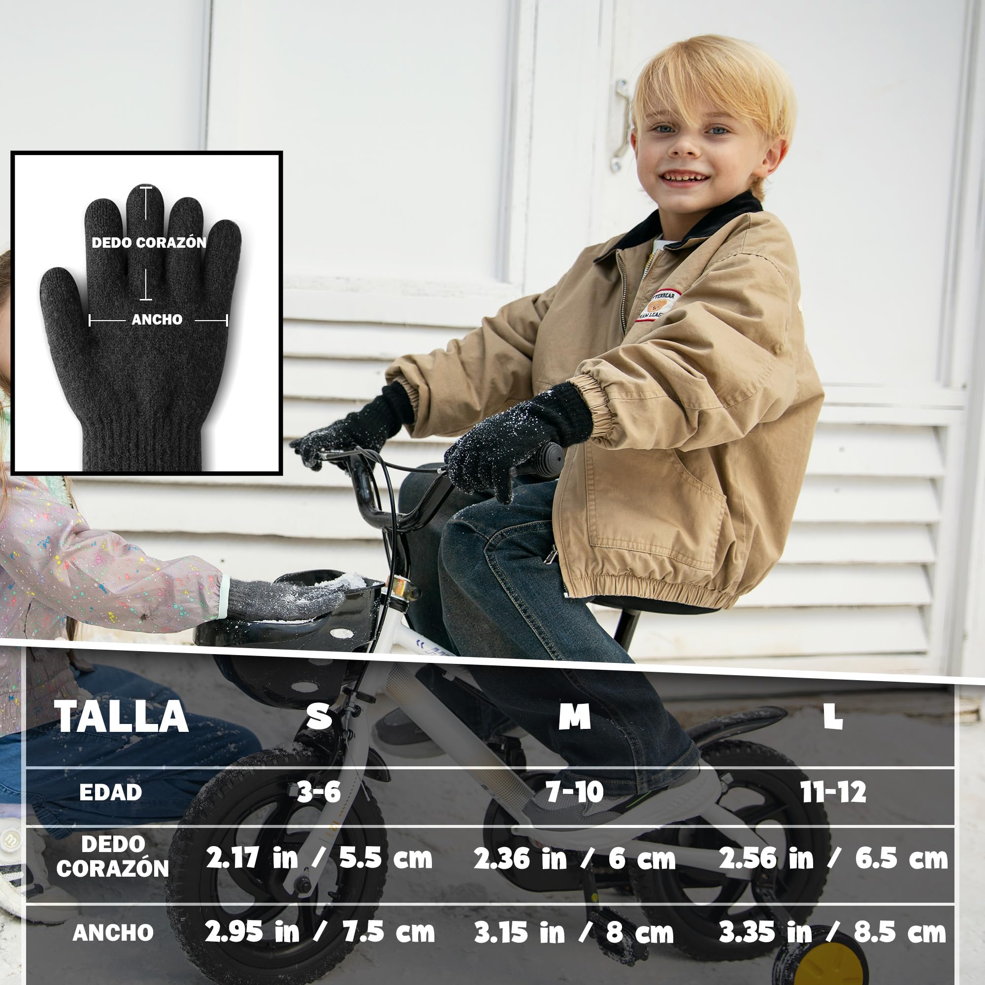 Guantes Termicos Niño Alpaca Forro Polar Invierno Doble Capa Cortaviento Punta Tactil 3-12 Anos
