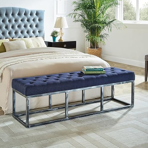 Miniatura 28 de 24 KF – Cabecero tapizado, copetudo, con relleno y botones y banco largo acolchado Marfil/Negro-48 Pulgadas,Negro/Dorado - 48