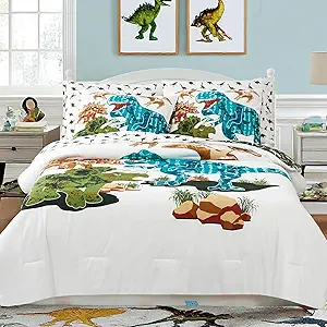 Twin Comforter Set for Boys-5 Pieces Dinosaur Glow in The Dark Twin Bedding Sets for Kids, Ultra Soft Bed in A Bag with Sheets