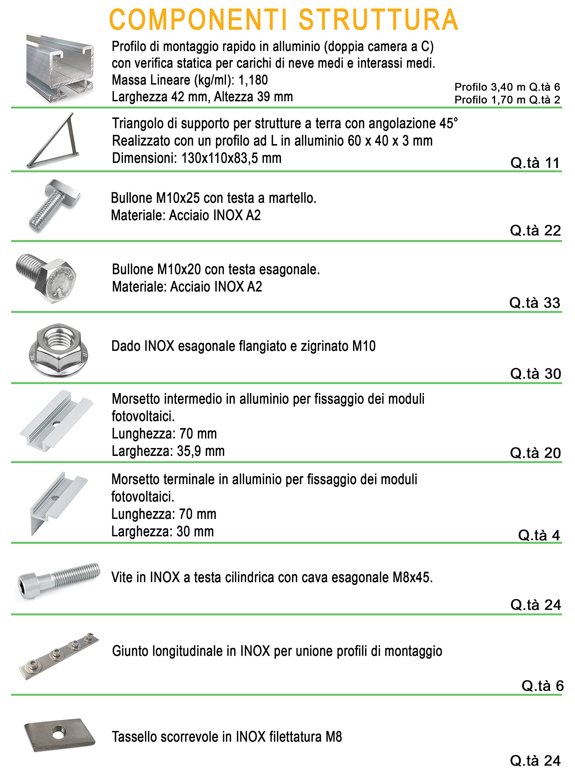 Kit de estructura de montaje sobre techo plano para 10 paneles fotovoltaicos