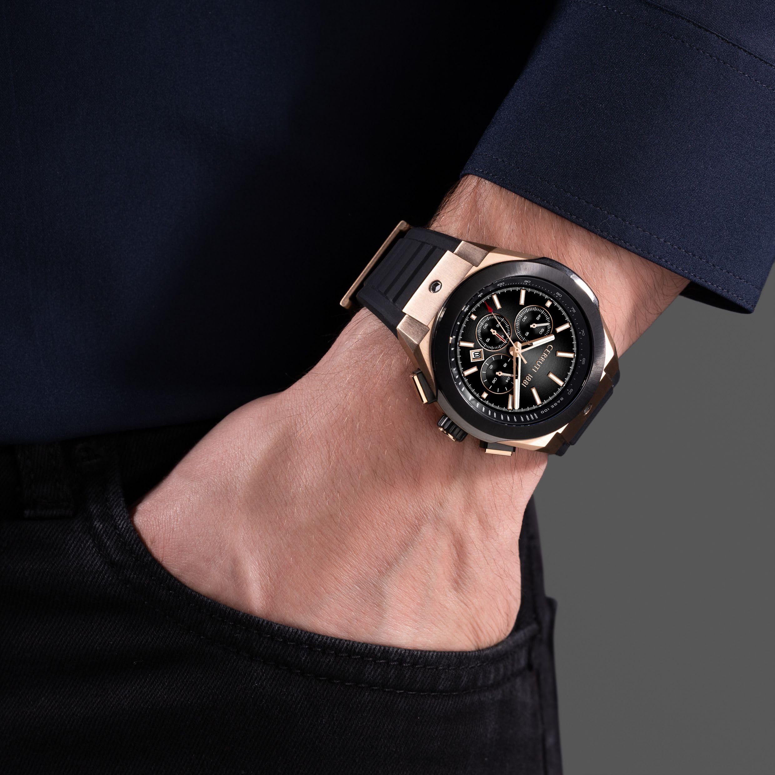 Cerruti 1881 - Chronographen Ruscello Declination - Quartz Uhrwerk - Gehäusebreite: 55 mm - Edelstahl - Black - 10 ATM