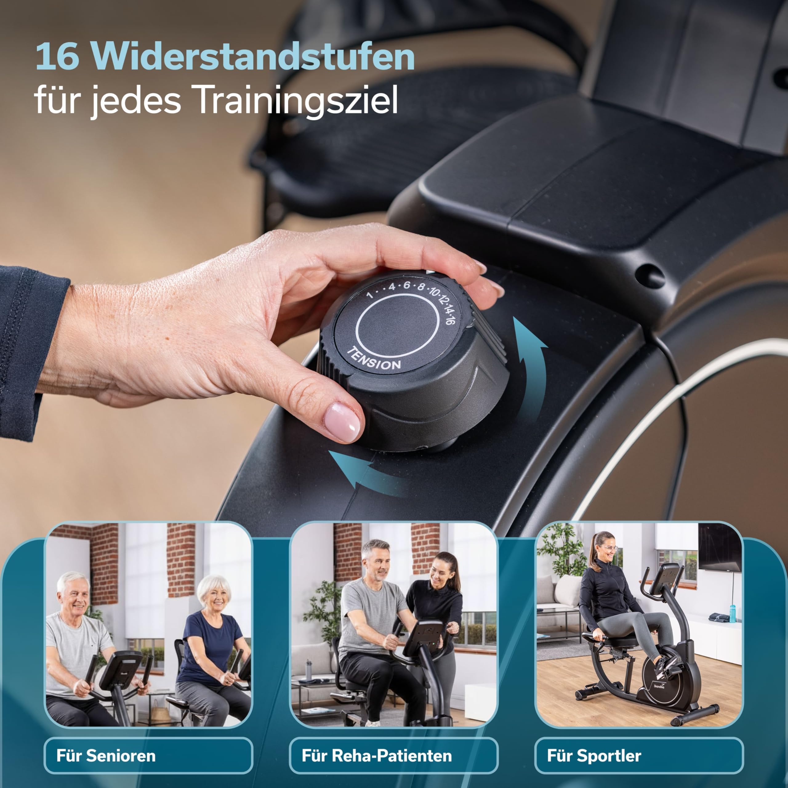 Skandika Liege-Ergometer/Ergometer Cykling P14 / P8-H Comfort | Heimtrainer Fahrrad mit Touchscreen, Multimedia Computer, bis 150 kg, Bluetooth, App-Verbindung, Kinomap | Fitnessbike für Zuhause