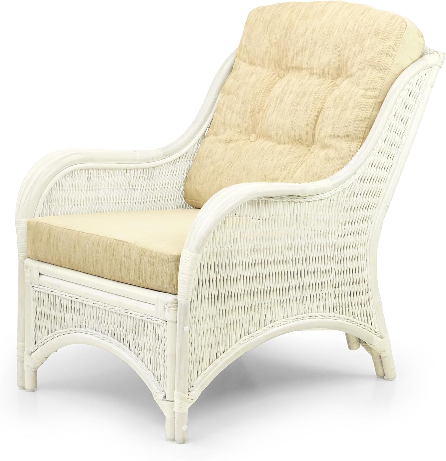Lounge Jam Armchair ECO Natural Rattan Wicker Handmade Design with Cream Cushion, White