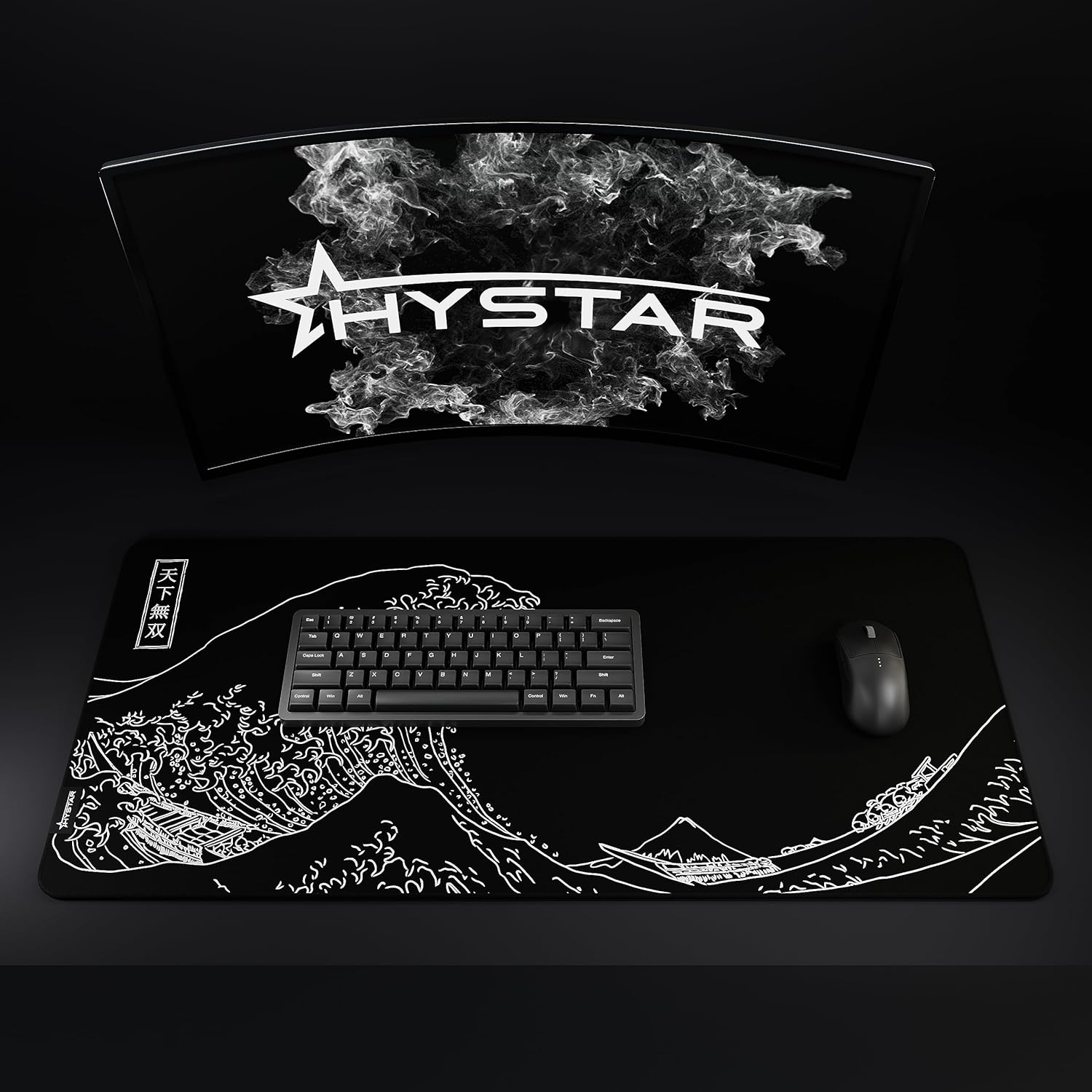 Hystar® Extended Gaming Mouse Pad | XXXL 45" x 20" | 5mm Thick, Waterproof Surface, Smooth Polyester Fabric, and Natural Rubber Base | The Great Wave (Black)