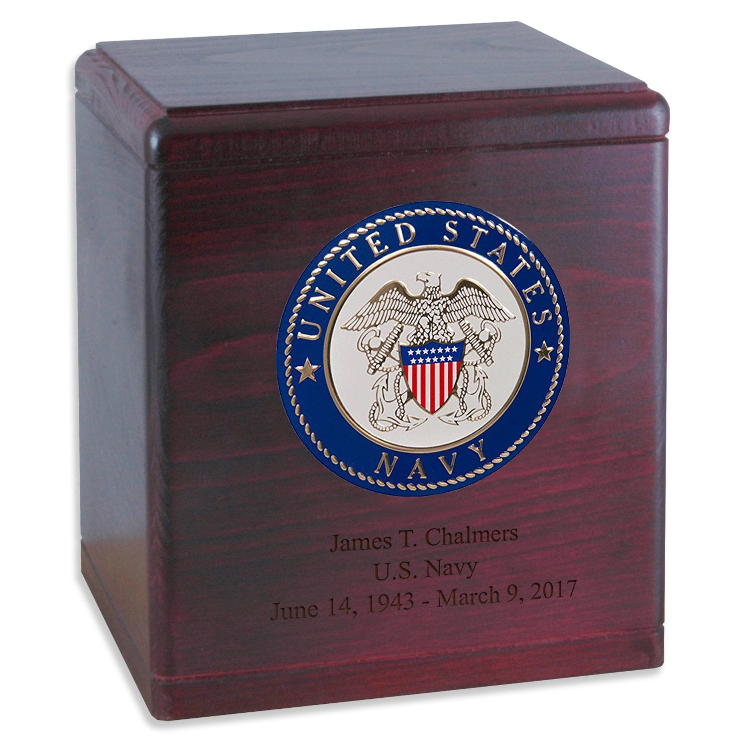Rosewood Wooden Military Cremation Urn for The Navy Veteran with Custom Inscription - Personalized Wooden Funeral Urns Made in The USA (More Options