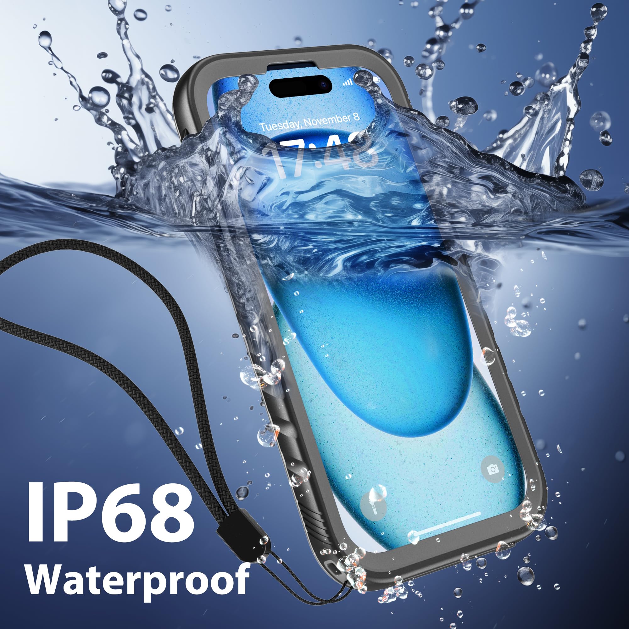 SPORTLINK Funda impermeable para iPhone 15, protector de pantalla y lente de cámara integrado, IP68 bajo el agua, 6.6 pies, militar, a prueba de caídas y polvo, real 360, para iPhone 15 de 6.1