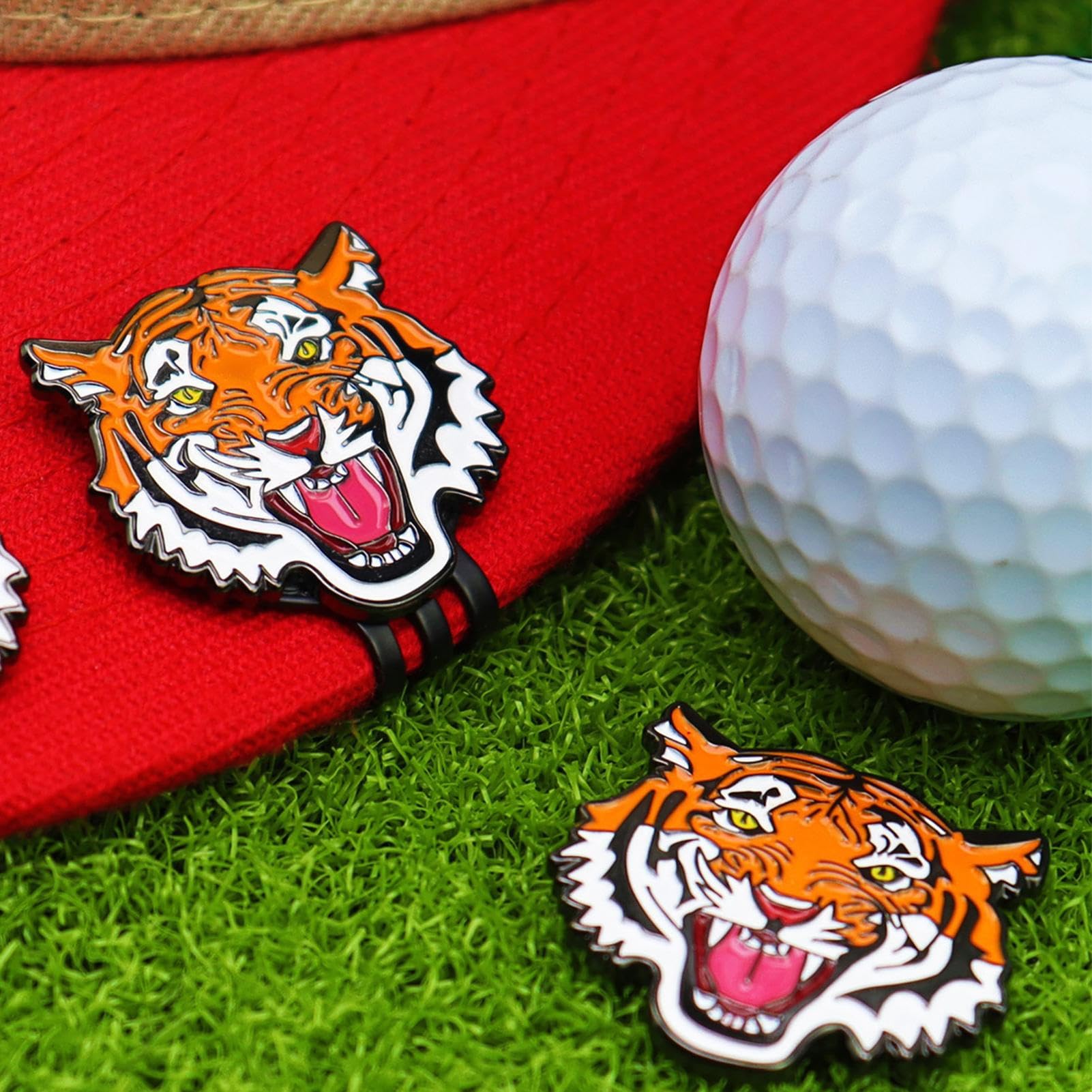Genérico Clip per cappello marcatore da golf, clip per cappello marcatore palla - magnetica con motivo tigre - supporto magnetico per palla da golf, clip per supporto