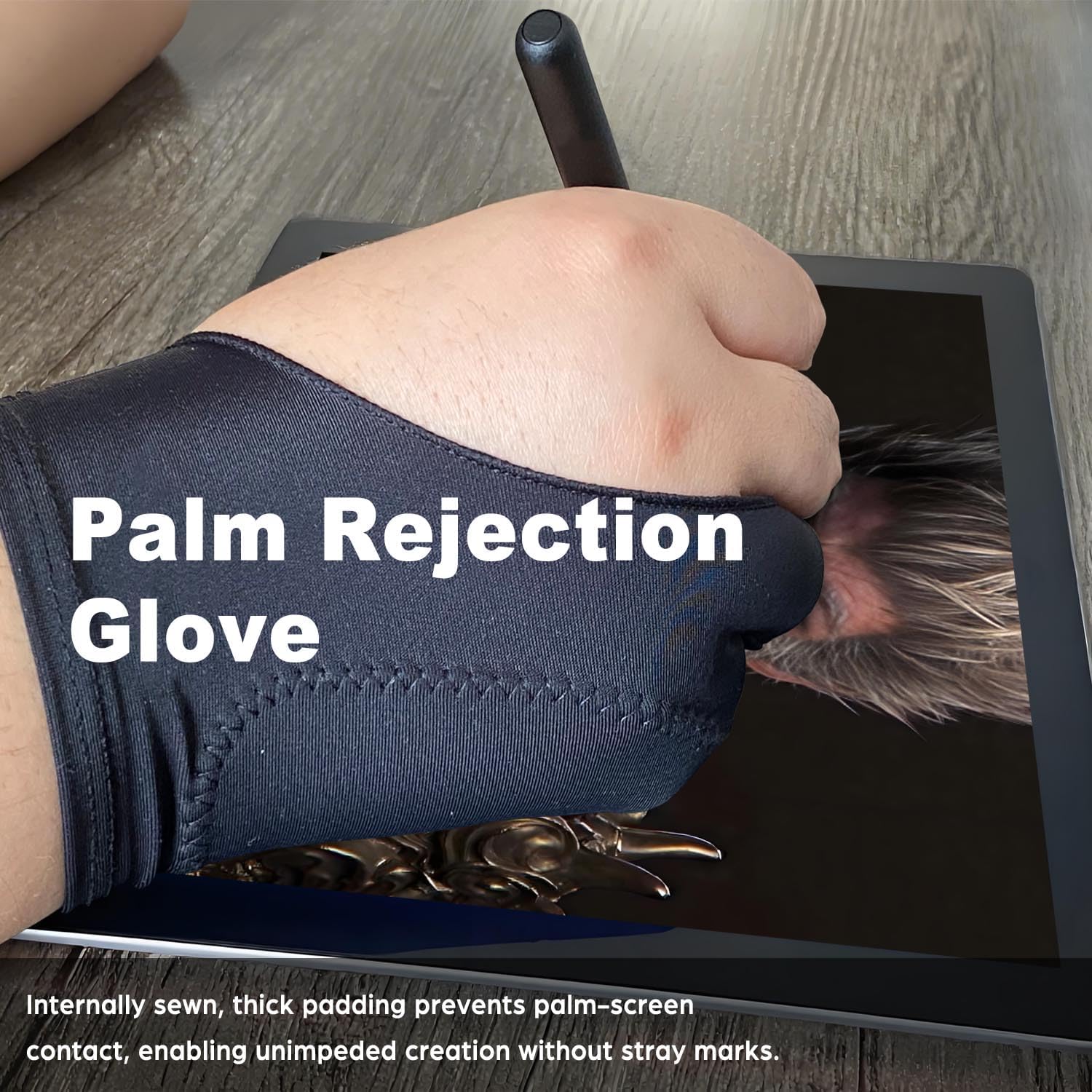 Drawing Glove, Artist Glove for Drawing Tablet, iPad, Digital Art Creation - Palm Rejection, Exposed Fingertip, Suitable for Left and Right Hand - L, Pack of 2