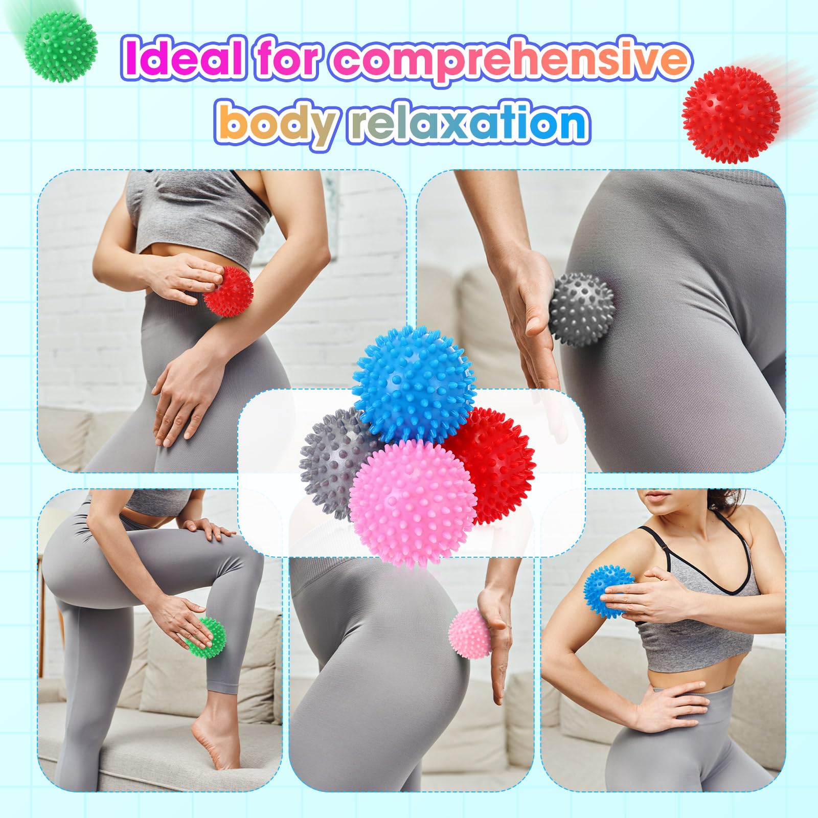 Liliful 12 bolas de masaje con pinchos, rodillo de bola de pie duro, entrenador de arco de pie firme para tejido profundo, fascitis plantar, pies, espalda, manos, dolor muscular, ejercicio, 3 pulgadas