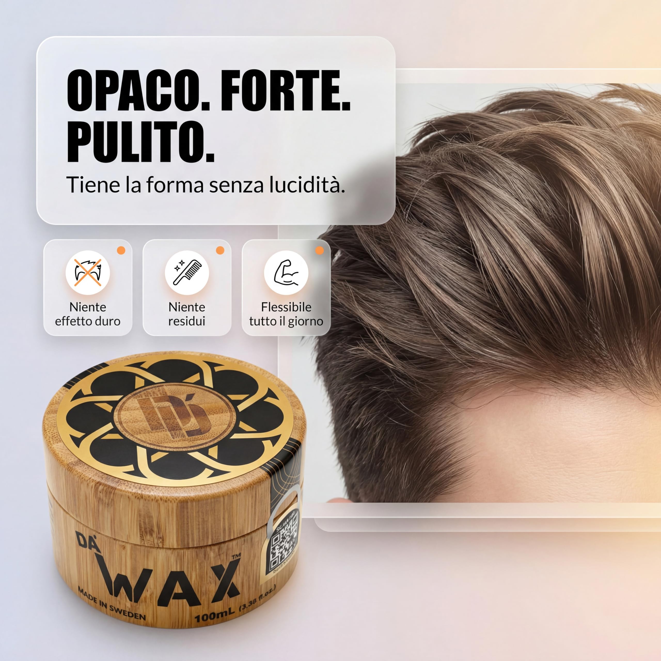 Da'Dude Da'Wax Cera Opaca Uomo 100ml – Tenuta Forte 12 Ore – Senza Parabeni e Siliconi – Tutti i Tipi di Capelli – Confezione Ecologica Bambù