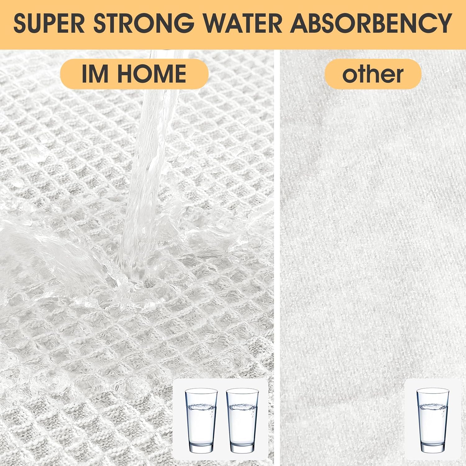 Extra Large Waffle Bath Mat White 6'x2'(72" x 24"), Boho Woven Modern Bath Mat Rugs, Absorbent Non Slip Bathroom Rugs, Soft Washable Bath Rugs with Tassels for Bathroom, Bedroom, Kitchen, Shower, Tub - Image 3