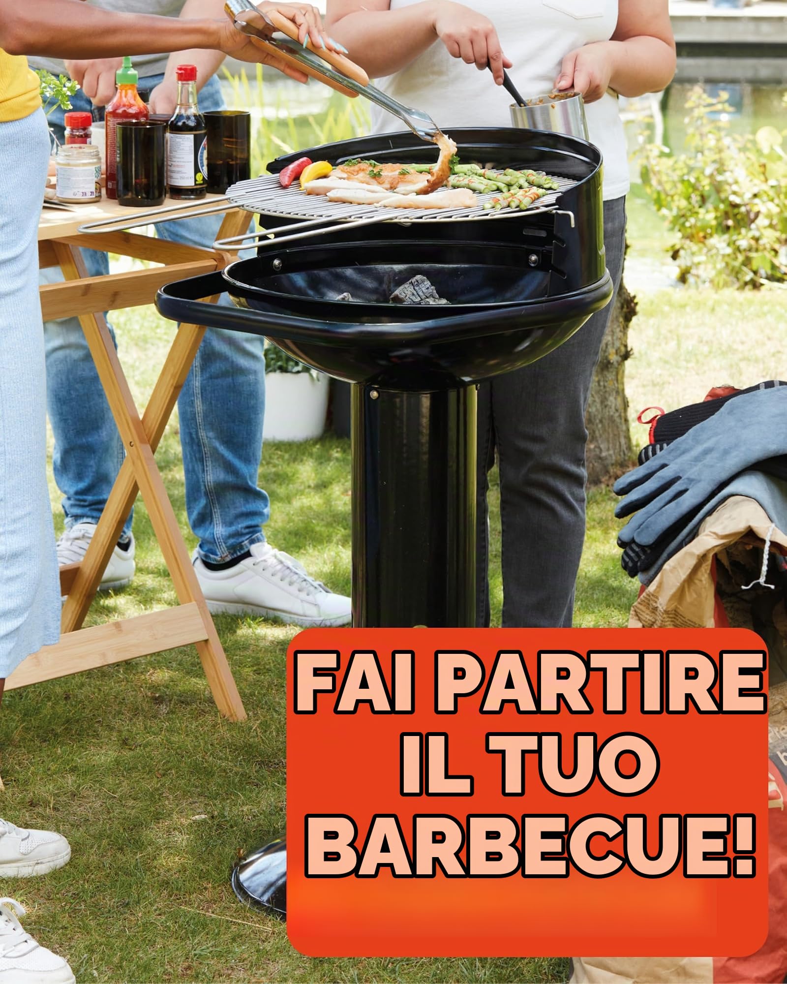 Barbecook Loewy 45 Barbecue a carbone con protezione antivento, barbecue rotondo con QuickStart e QuickStop, regolabile in 3 posizioni, nero, griglia di Ø 43 cm