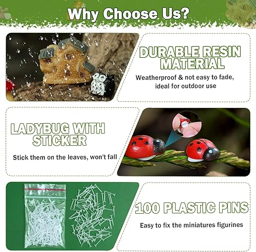 Miniatura 8 de Modacraft 200 accesorios de jardín de hadas en miniatura, incluyendo 100 pines fijos, kit de jardín de hadas, figuras de animales, mini paisaje para