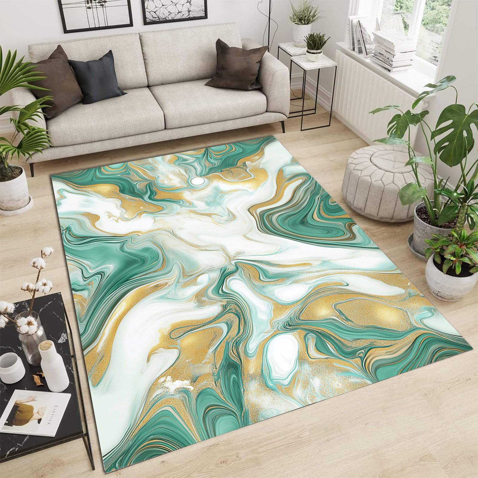 Tapis de salon lavable en machine 200x300 cm effet marbre doux