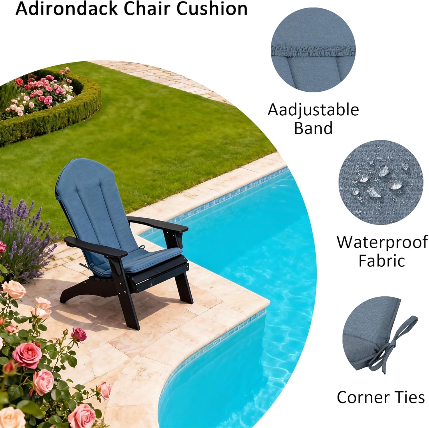 50"x20" Adirondack Chair Cushions Set of 2, Outdoor Rocking Chair Cushions Water-Resistant Weather Resistant High Back Patio Replacement Cushions,Folding Patio Chair Pad
