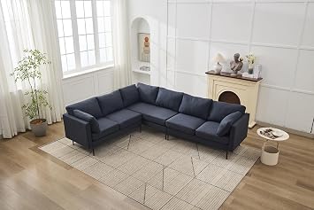 106in W Sectional L Shaped Convertible Oversized 6-Seat Corner Sofa Couch Set with Pillows Modern Linen Fabric Metal Legs for Living Room Apartment