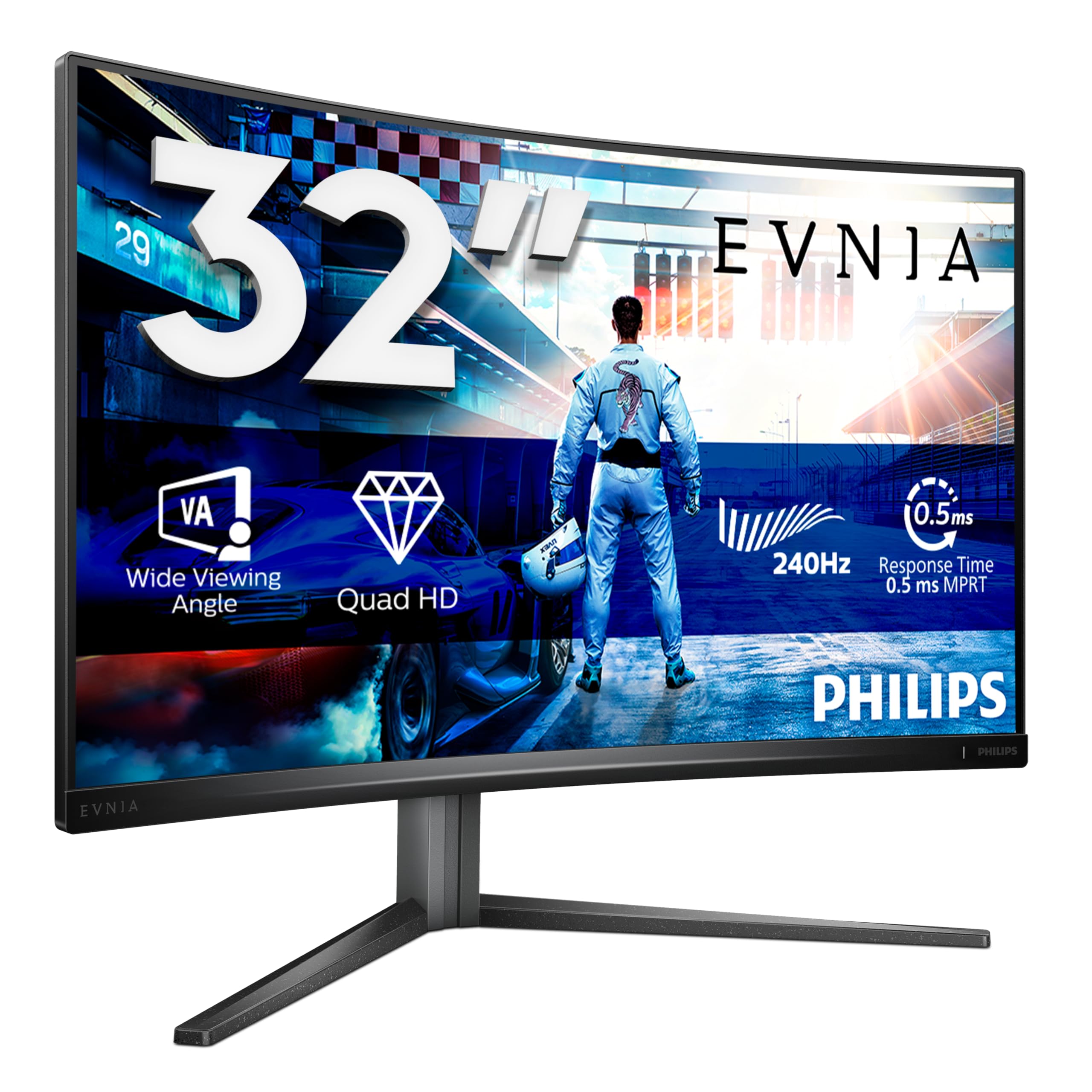 Philips Evnia 32M2C5500W - 32 Zoll QHD Curved Gaming Monitor, 0,5 ms MPRT, 240 Hz, FreeSync Prem. Pro., HDR400 (2560x1440, HDMI, DisplayPort, USB Hub) grau