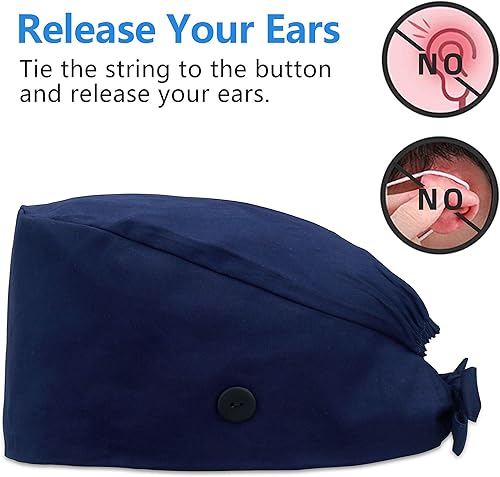 Miniatura 104 de QBA Adjustable Working Cap with Button, Cotton Working Hat Sweatband, Elastic Bandage Tie Back Hats for Women & Men, One