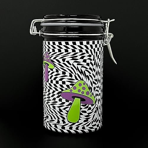 Miniatura 3 de Tarro de vidrio de 6" con tapa de sujeción (tablero de ajedrez moderno y hongos de colores)