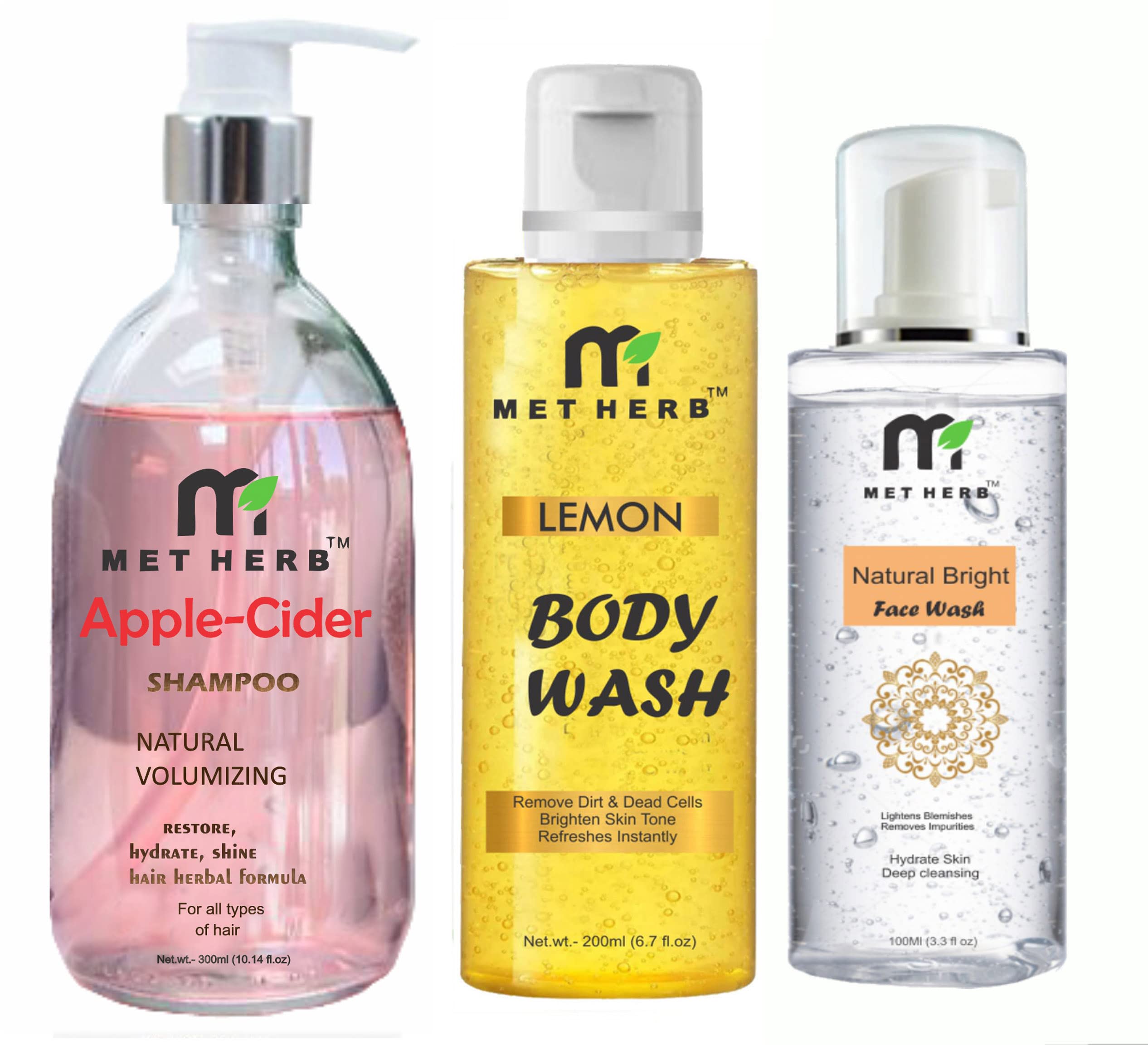 METHERB Apple Cider Shampoo -300ml & Lemon Body Wash -200ml & Natural Bright Face wash-100ml-combo pack-image-16