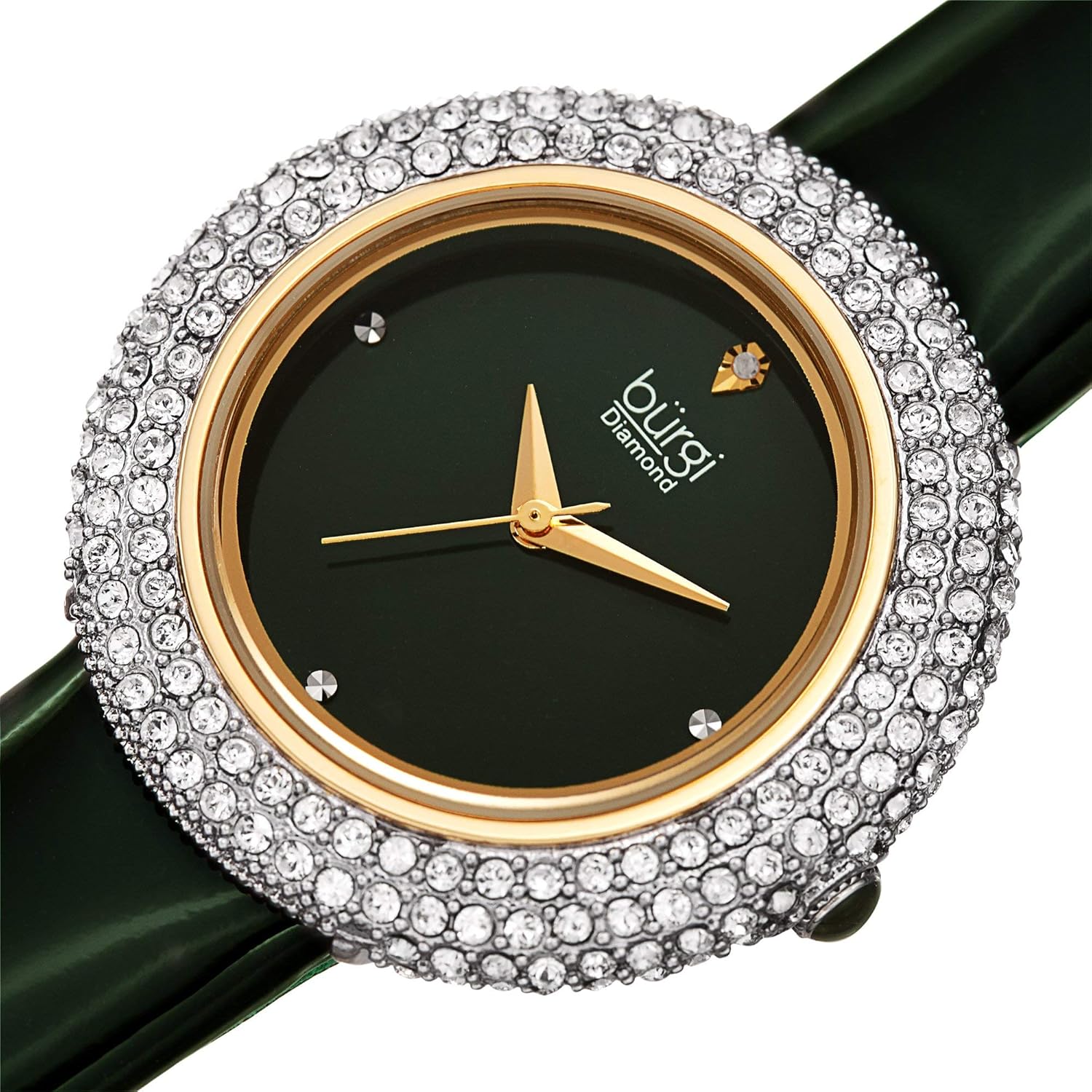 Burgi Women's Swarovski Crystal & Diamond - Accented Leather Strap Watch - Beautiful Gift Box Great for Mother's Day - BUR199 Awesome Green