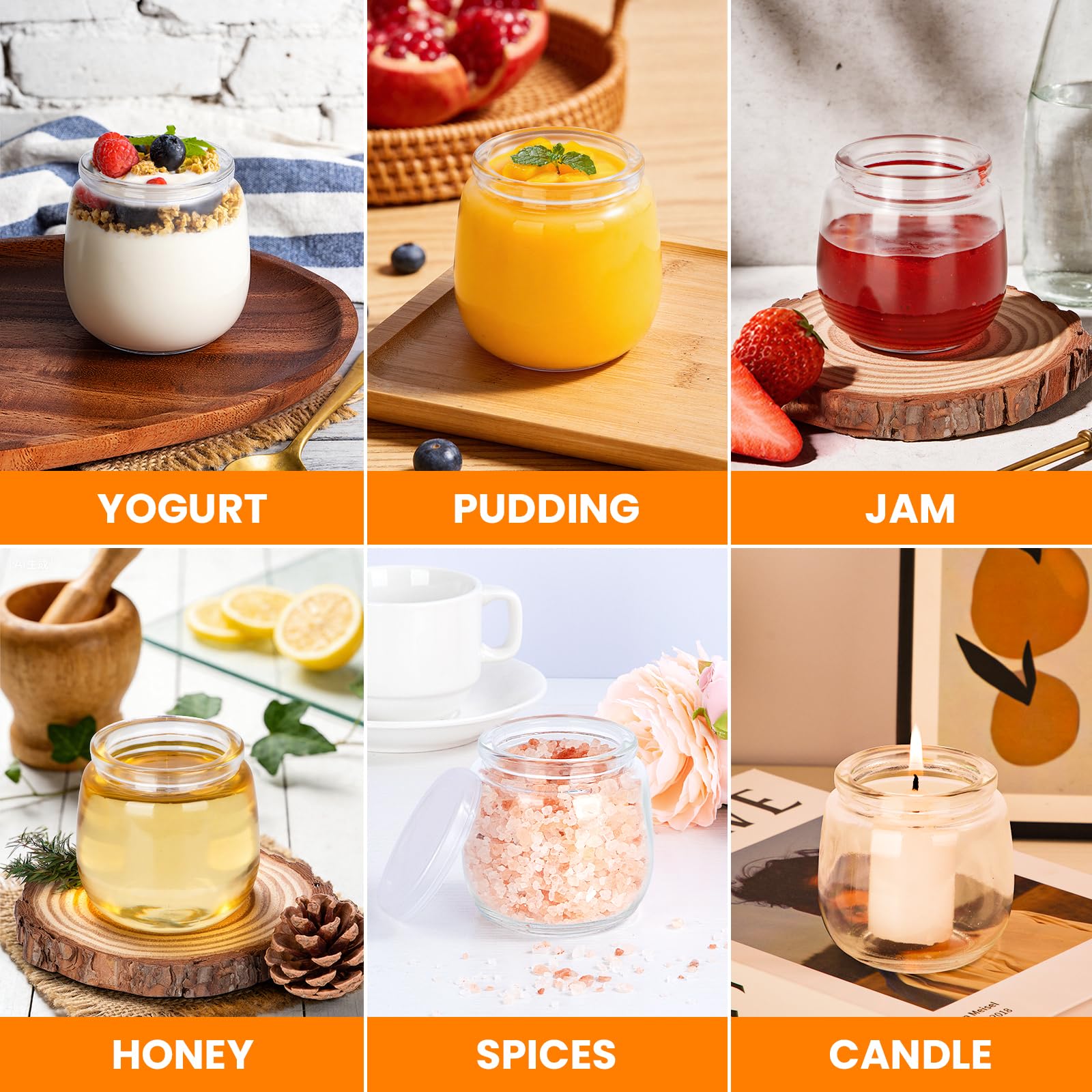 200ml Vasetti per Yogurt con Coperchio, 12 pezzi Piccoli Vasetti Yogurt Vetro, Barattoli per Yogurt, Contenitori in Vetro per Budino e Yogurt
