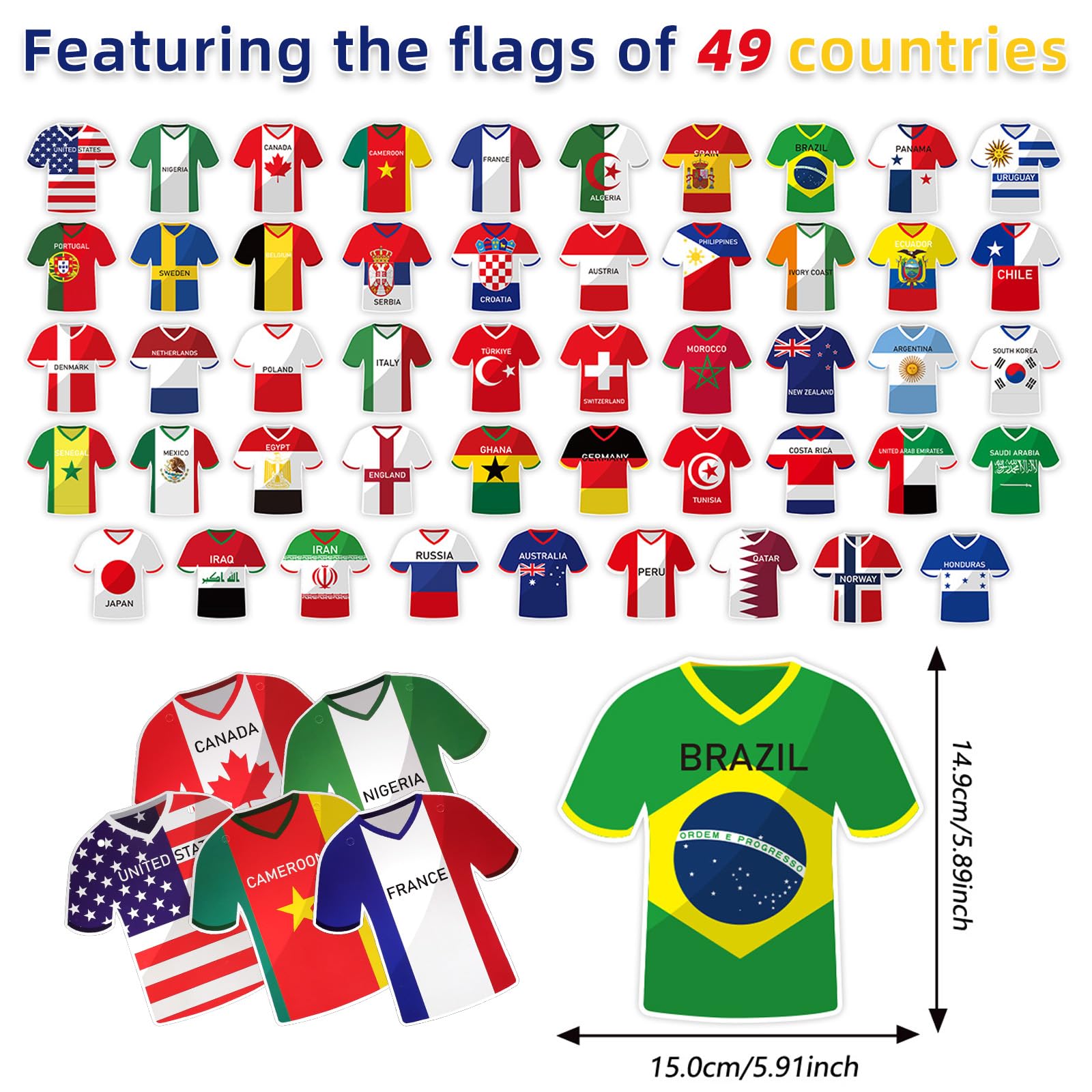 Decorazioni per i Mondiali 2026, bandierine in stile maglia, ghirlande con le maglie di tutte le squadre per feste a tema calcio, vivaci gagliardetti internazionali per fan zone, bar, tailgate e fest