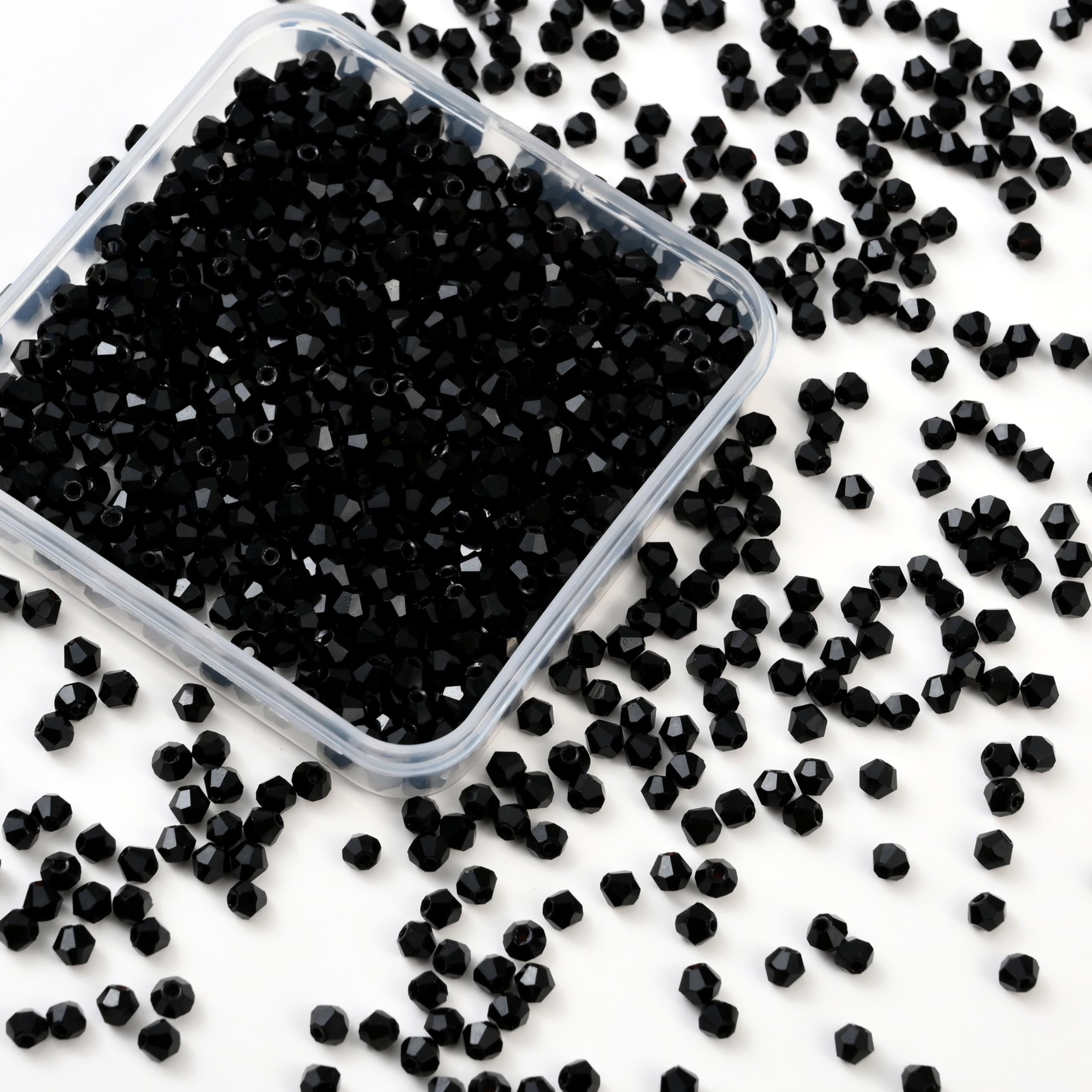 TOSCALINA1000pcs 4 mm Bicone Crystal Beads Faceted Crystal Glass Beads Bulk for Jewelry Making DIY Necklace Bracelet Earring (Jet Black)