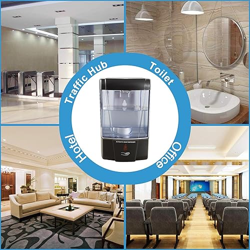 Miniatura 7 de Dispensador de jabón de pared comercial, paquete de 2 dispensadores automáticos negros para lavado de manos de 20 onzas, desinfectante líquido