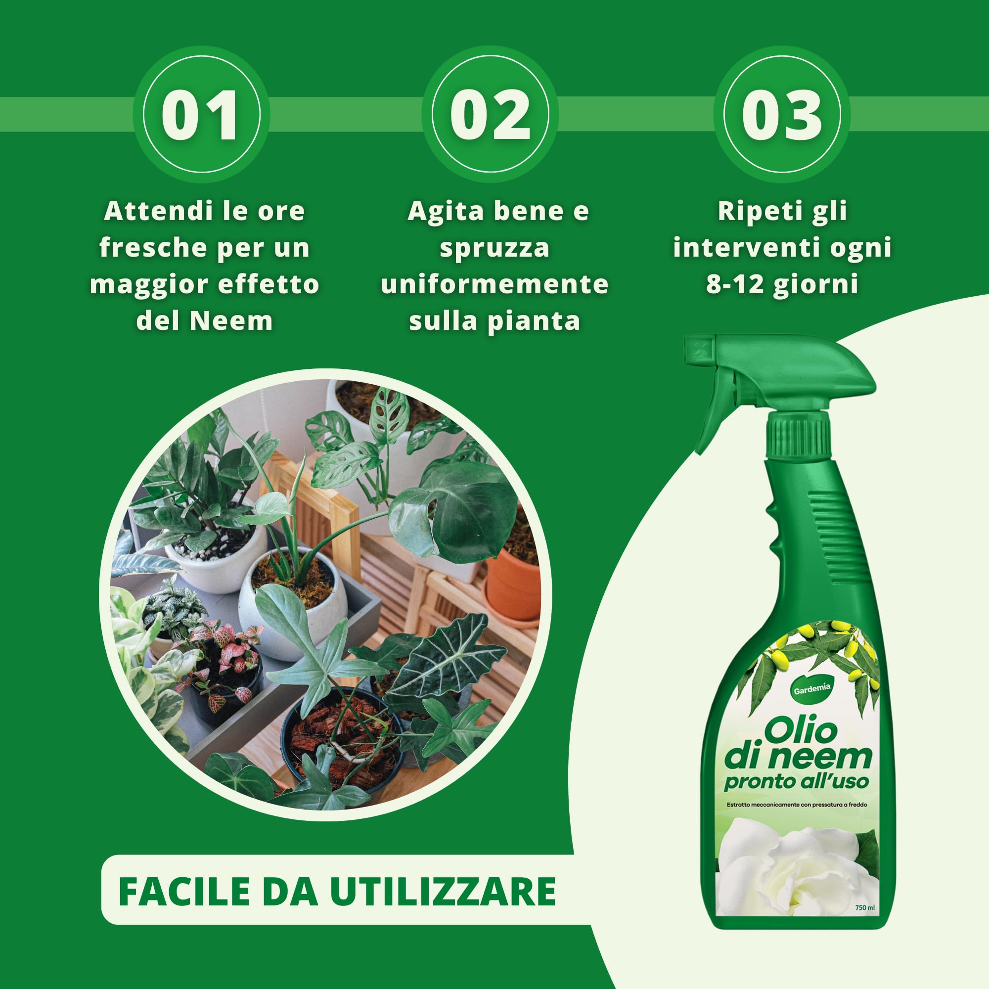 Gardemia Olio di Neem Spray per Piante 750ml Pronto Uso Azione Naturale