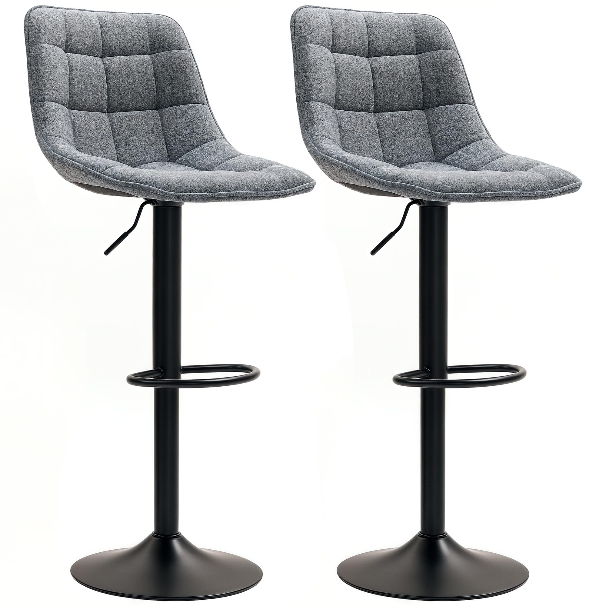 HOMCOM Barhocker 2er-Set, Gepolstert Barstuhl mit Lehne, Stahlgestell, Chenille-Optik, Höhenverstellbare Küchenstühle mit Fußstütze 360° Drehbar Tresenhocker für Küche, Wohnzimmer Dunkelgrau