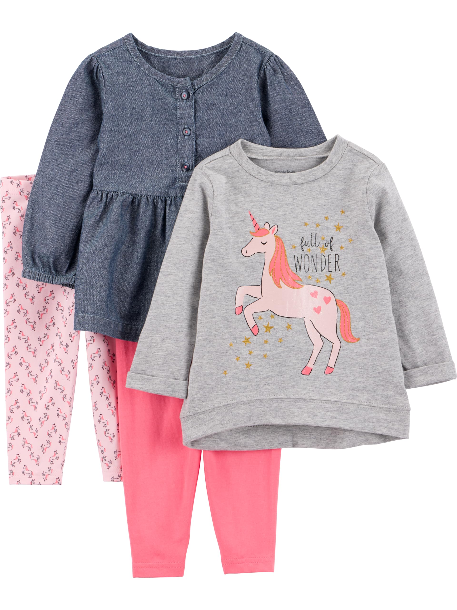 Simple Joys by Carter's Baby and Toddler Girls' 4-Piece Long-Sleeve Shirts and Pants Playwear Set